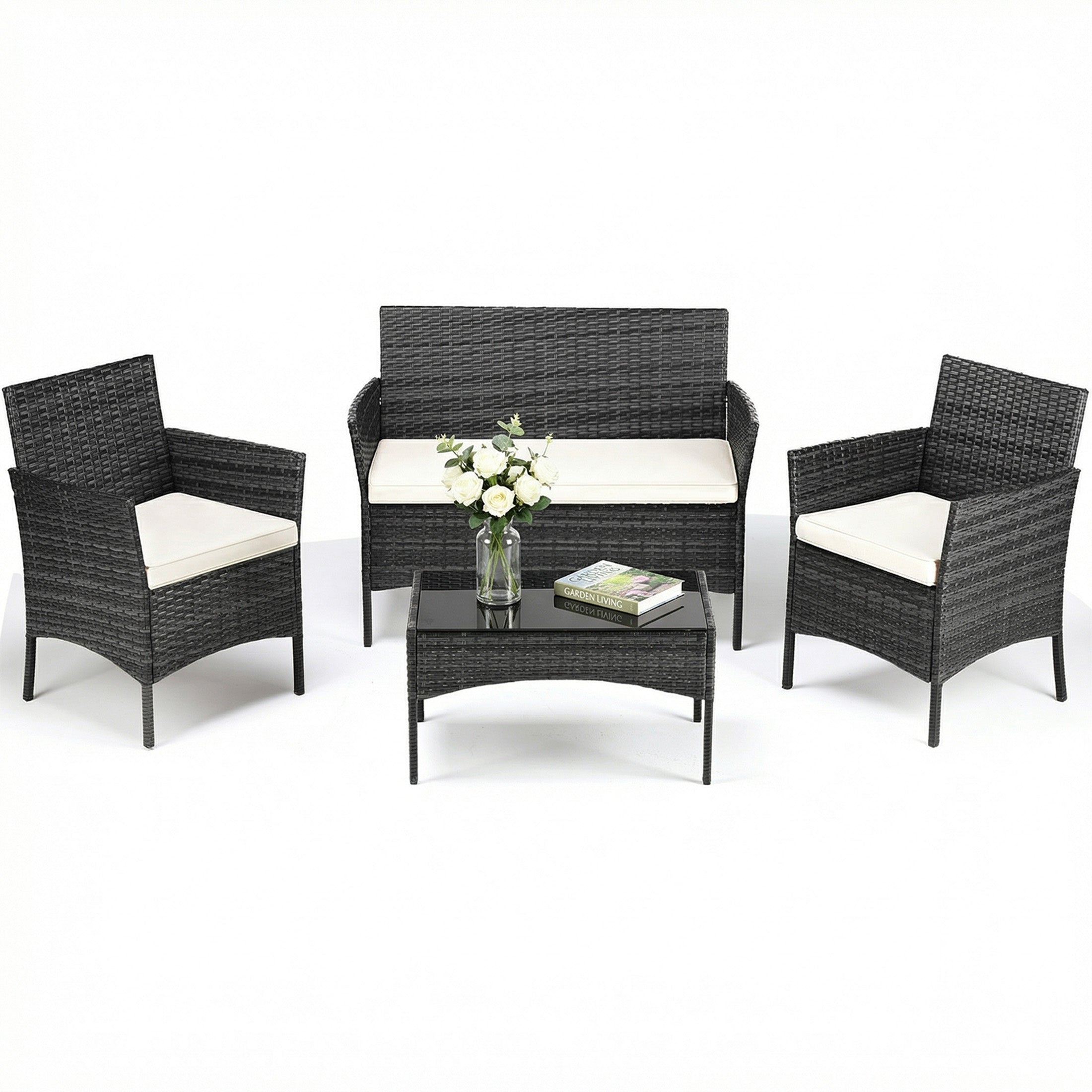 3 Piece Patio Furniture Set, All-Weather Outdoor Wicker Bistro Set