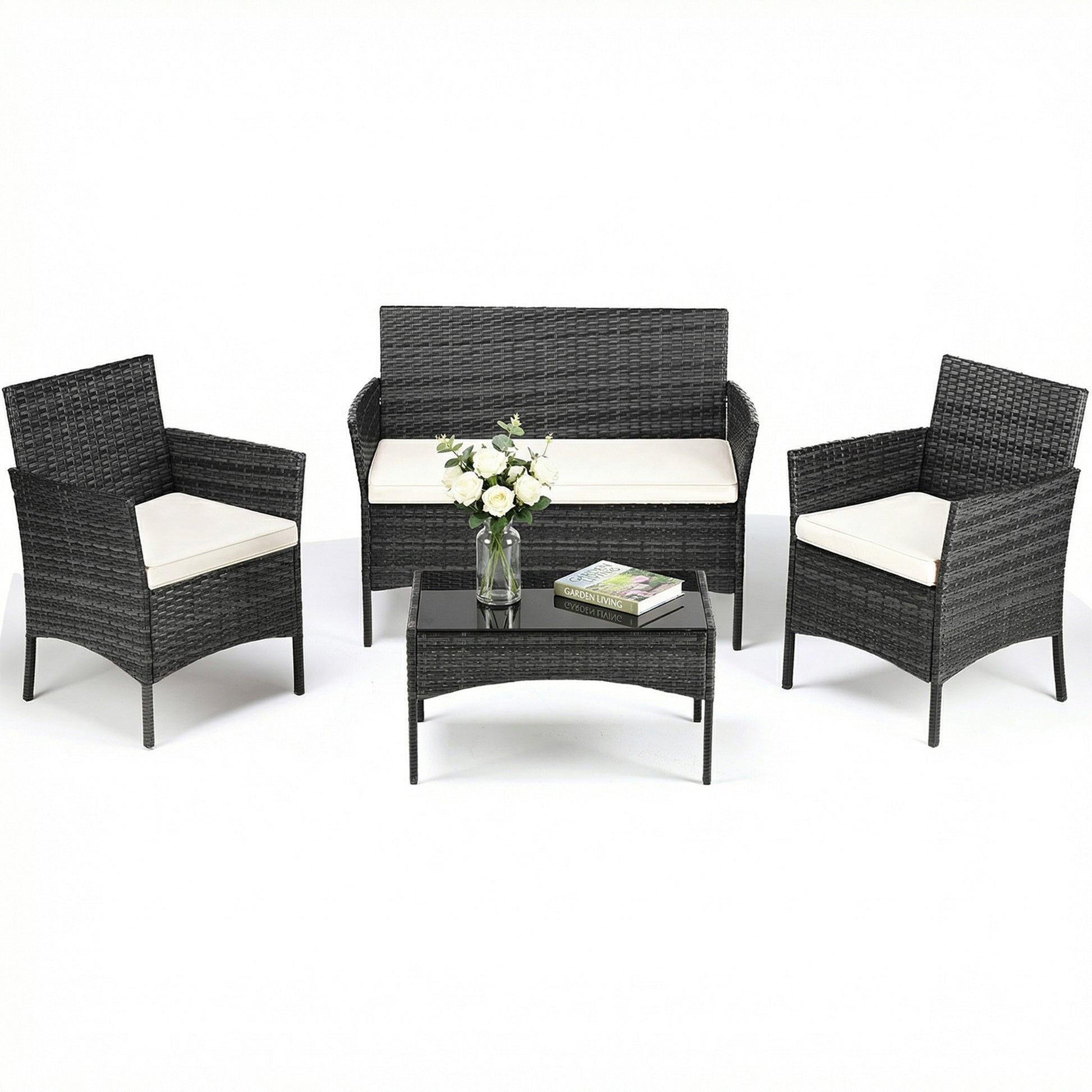 3 Piece Patio Furniture Set, All-Weather Outdoor Wicker Bistro Set