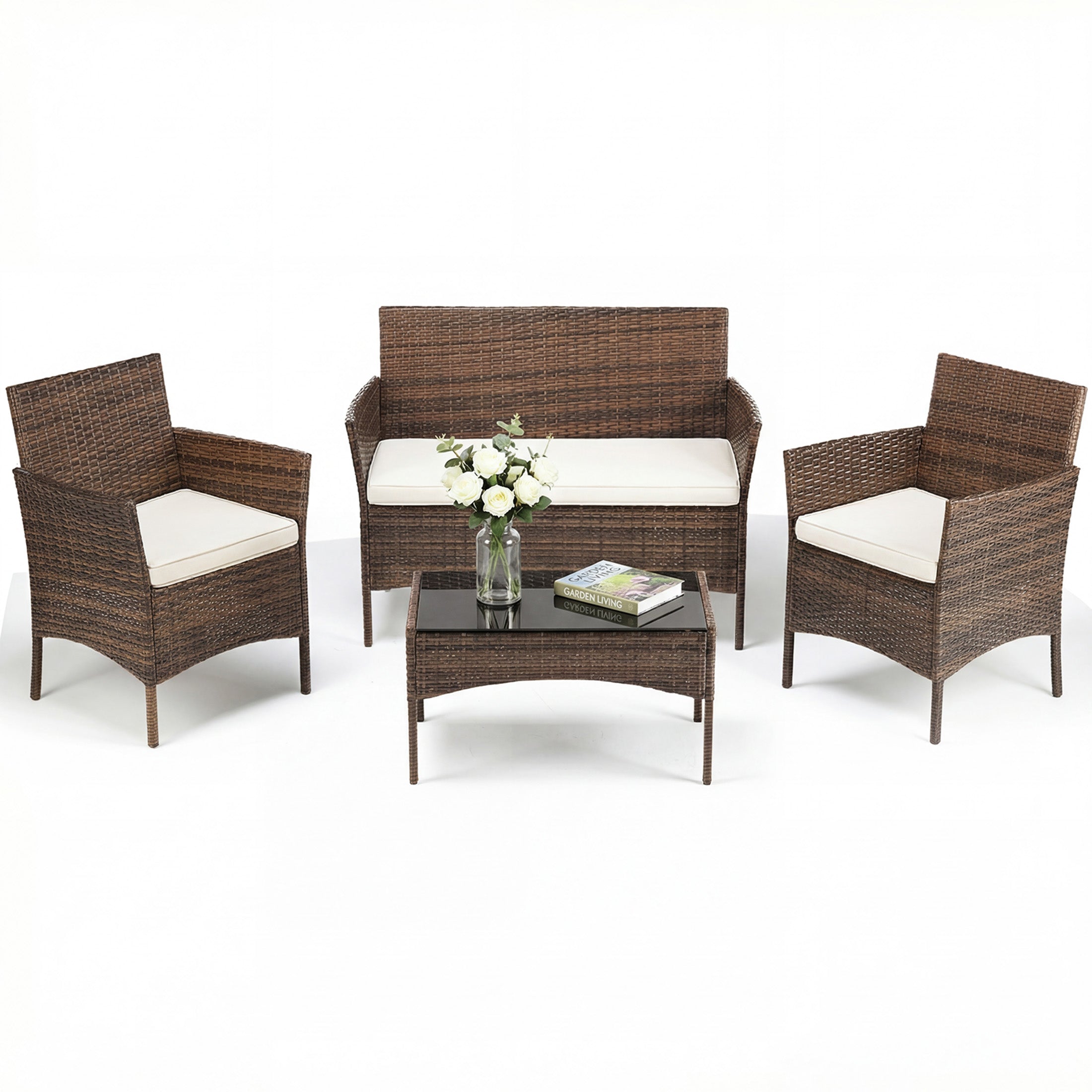 3 Piece Patio Furniture Set, All-Weather Outdoor Wicker Bistro Set