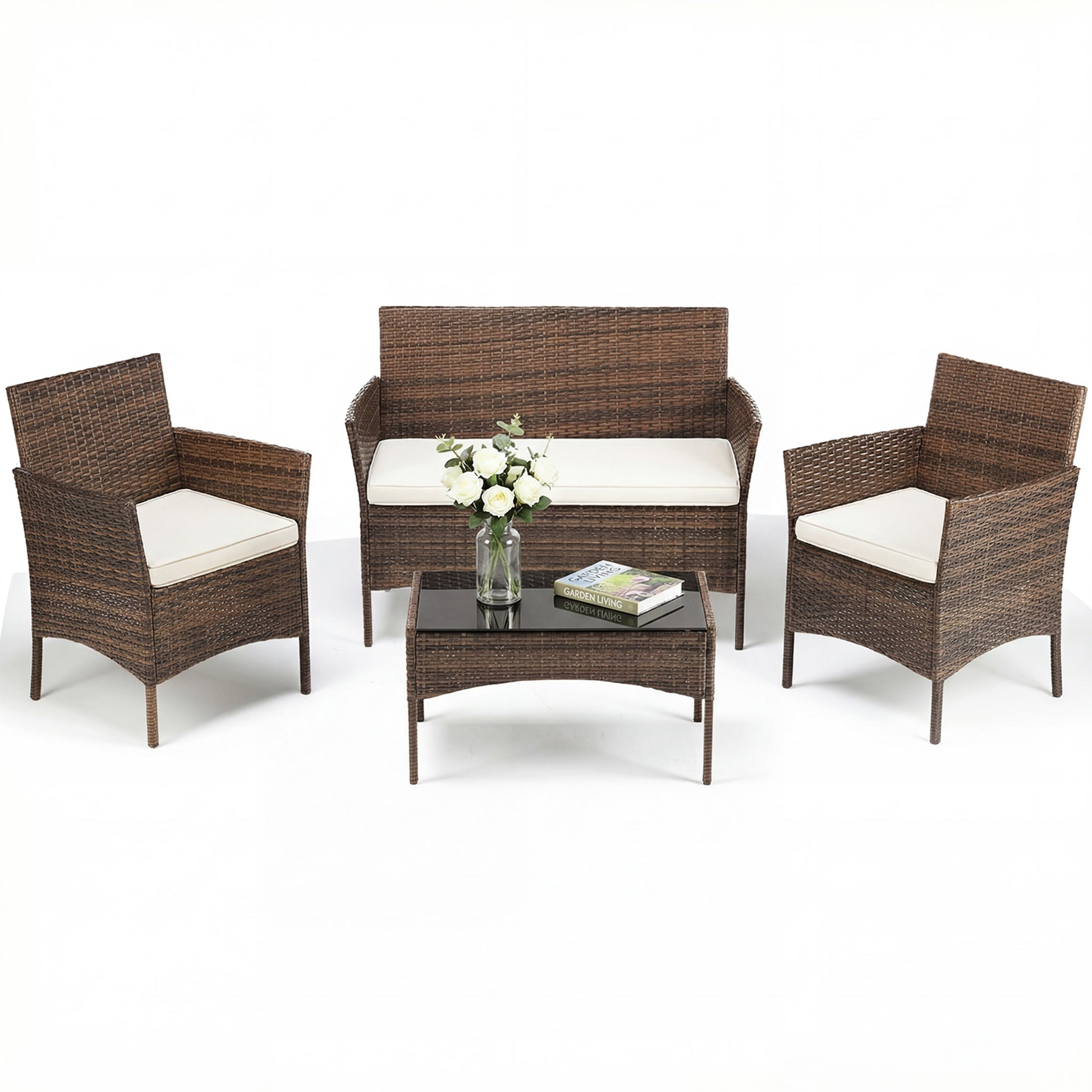 3 Piece Patio Furniture Set, All-Weather Outdoor Wicker Bistro Set