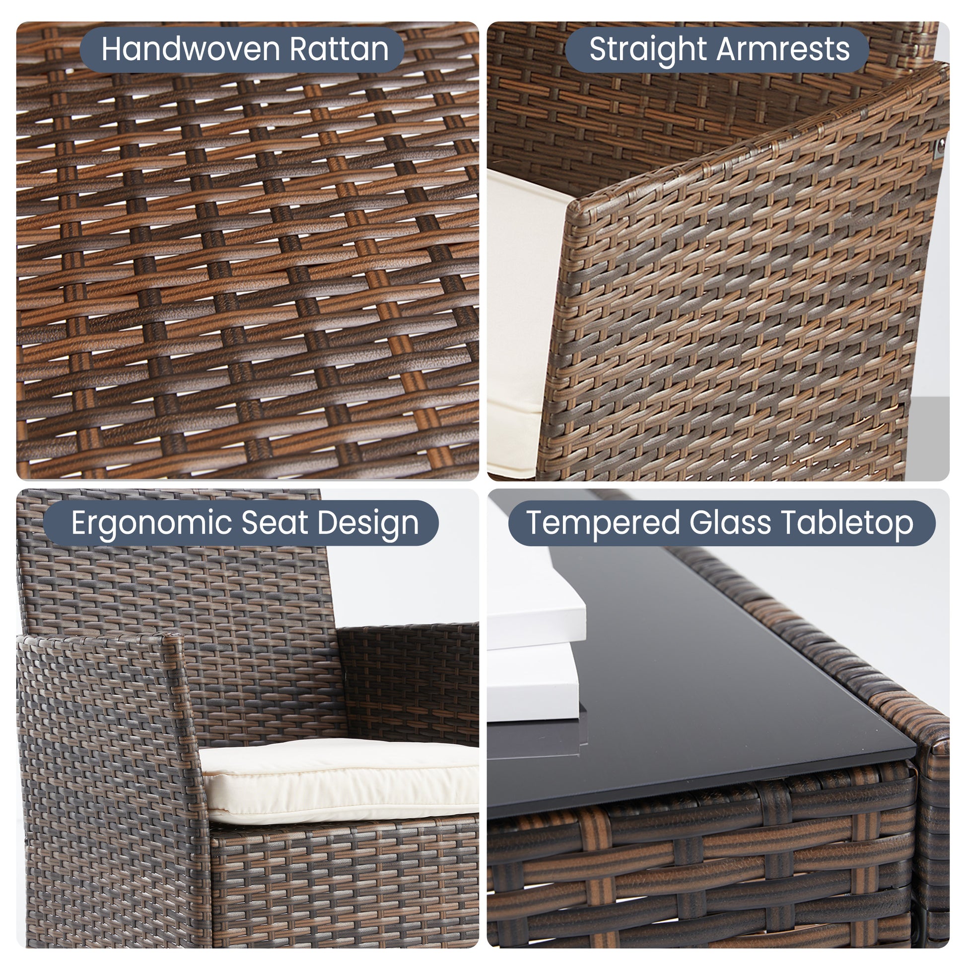 3 Piece Patio Furniture Set, All-Weather Outdoor Wicker Bistro Set