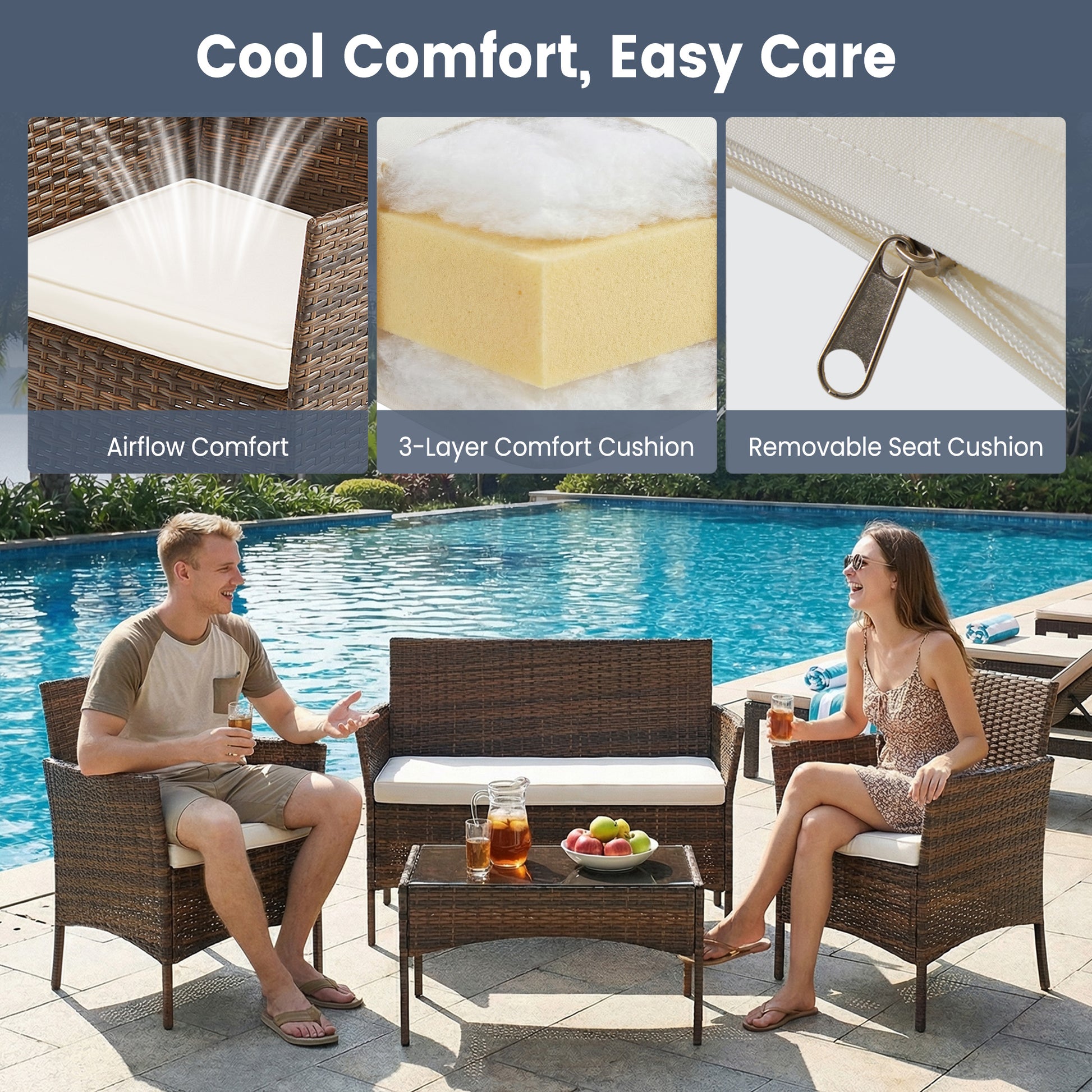 3 Piece Patio Furniture Set, All-Weather Outdoor Wicker Bistro Set