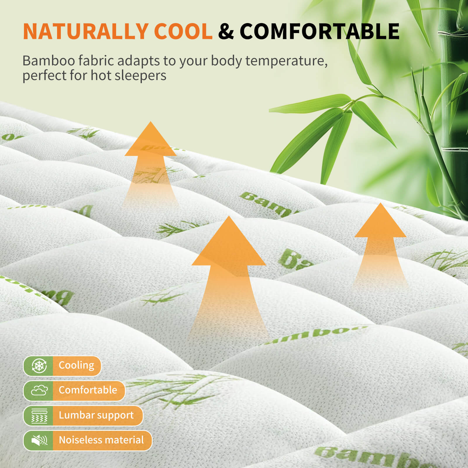 Cooling Bamboo Mattress Topper - Ultra Soft Pillow Top Mattress Pad with Deep Pockets, Breathable Cover for Hot Sleepers & Back Pain