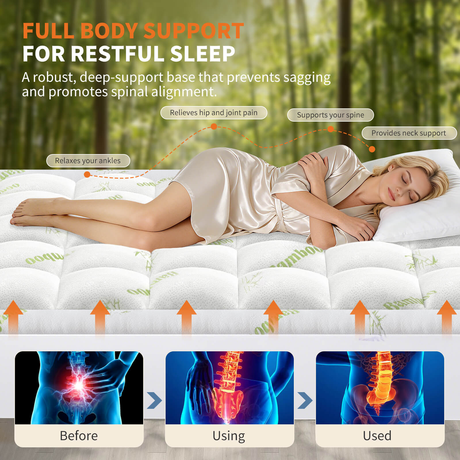 Cooling Bamboo Mattress Topper - Ultra Soft Pillow Top Mattress Pad with Deep Pockets, Breathable Cover for Hot Sleepers & Back Pain