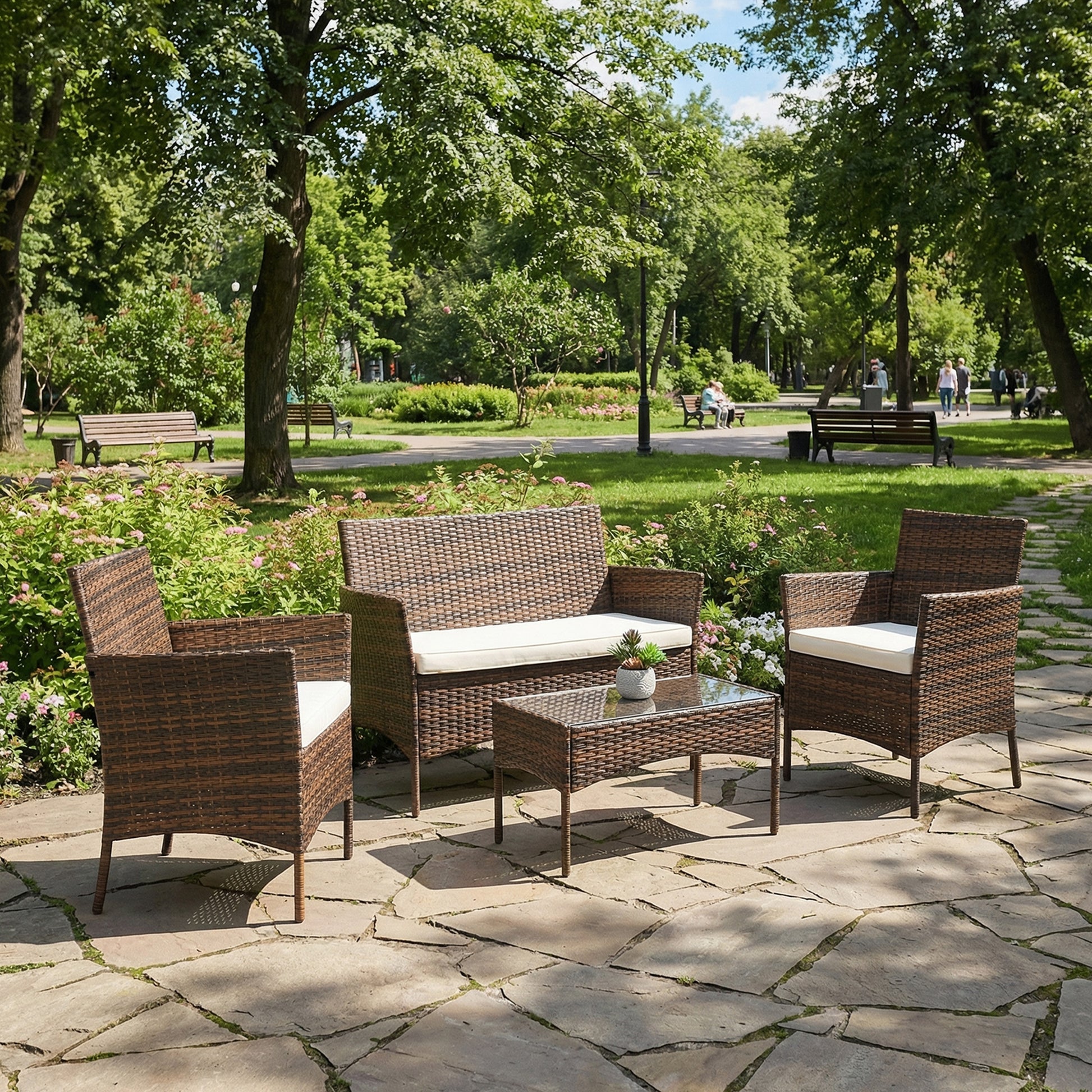 3 Piece Patio Furniture Set, All-Weather Outdoor Wicker Bistro Set