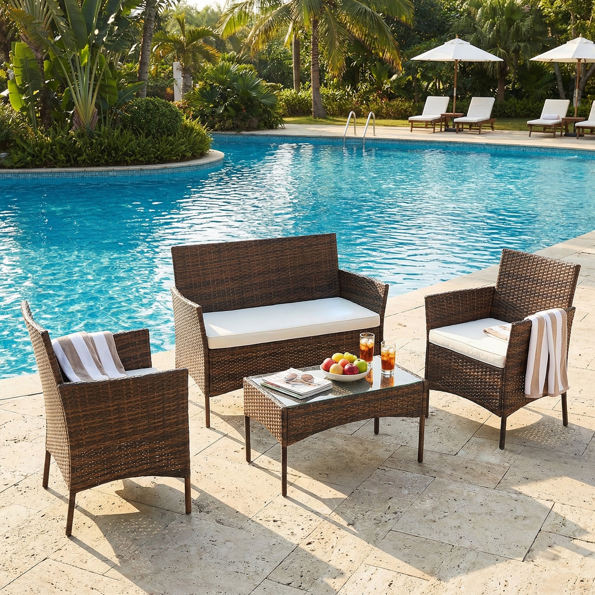 3 Piece Patio Furniture Set, All-Weather Outdoor Wicker Bistro Set