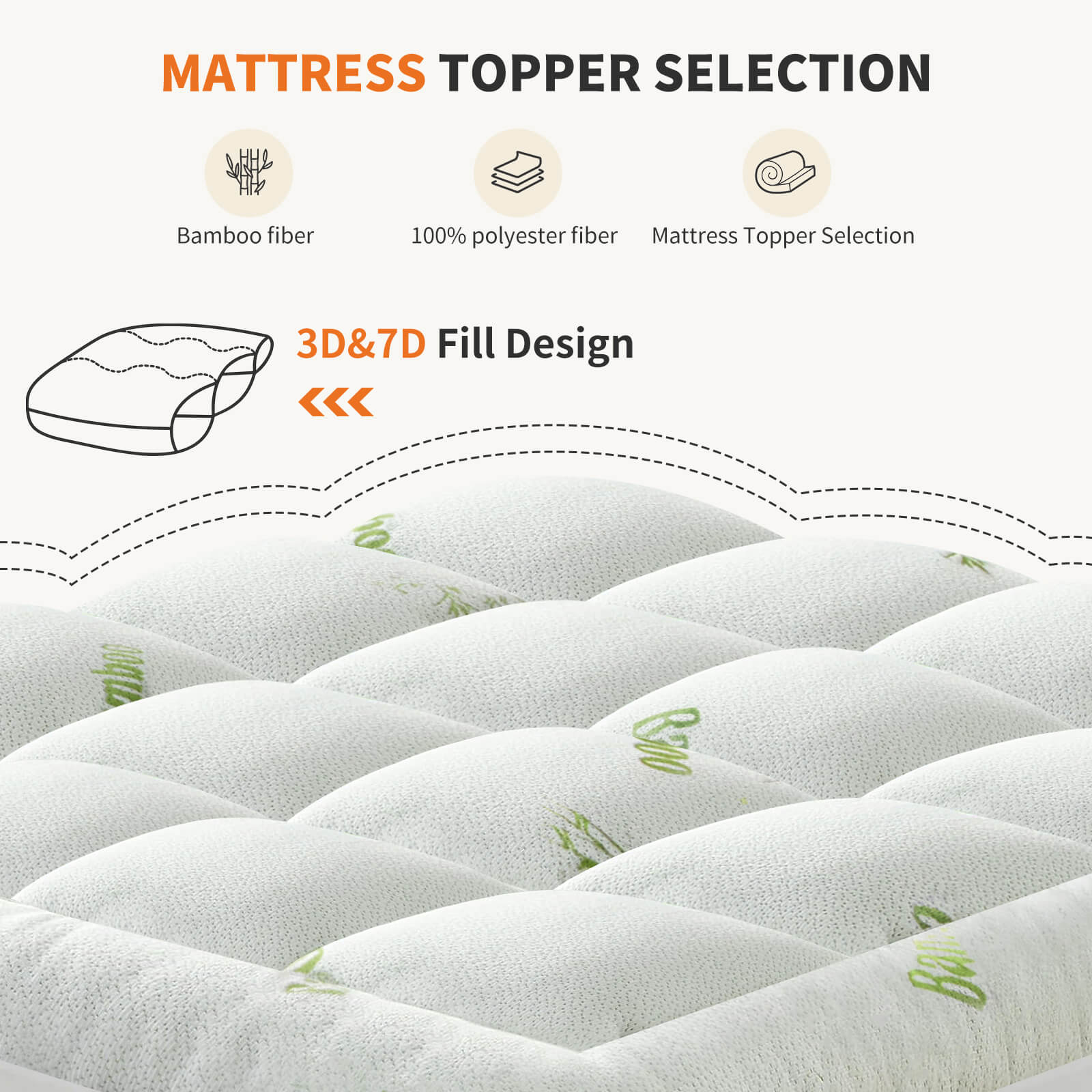 Cooling Bamboo Mattress Topper - Ultra Soft Pillow Top Mattress Pad with Deep Pockets, Breathable Cover for Hot Sleepers & Back Pain