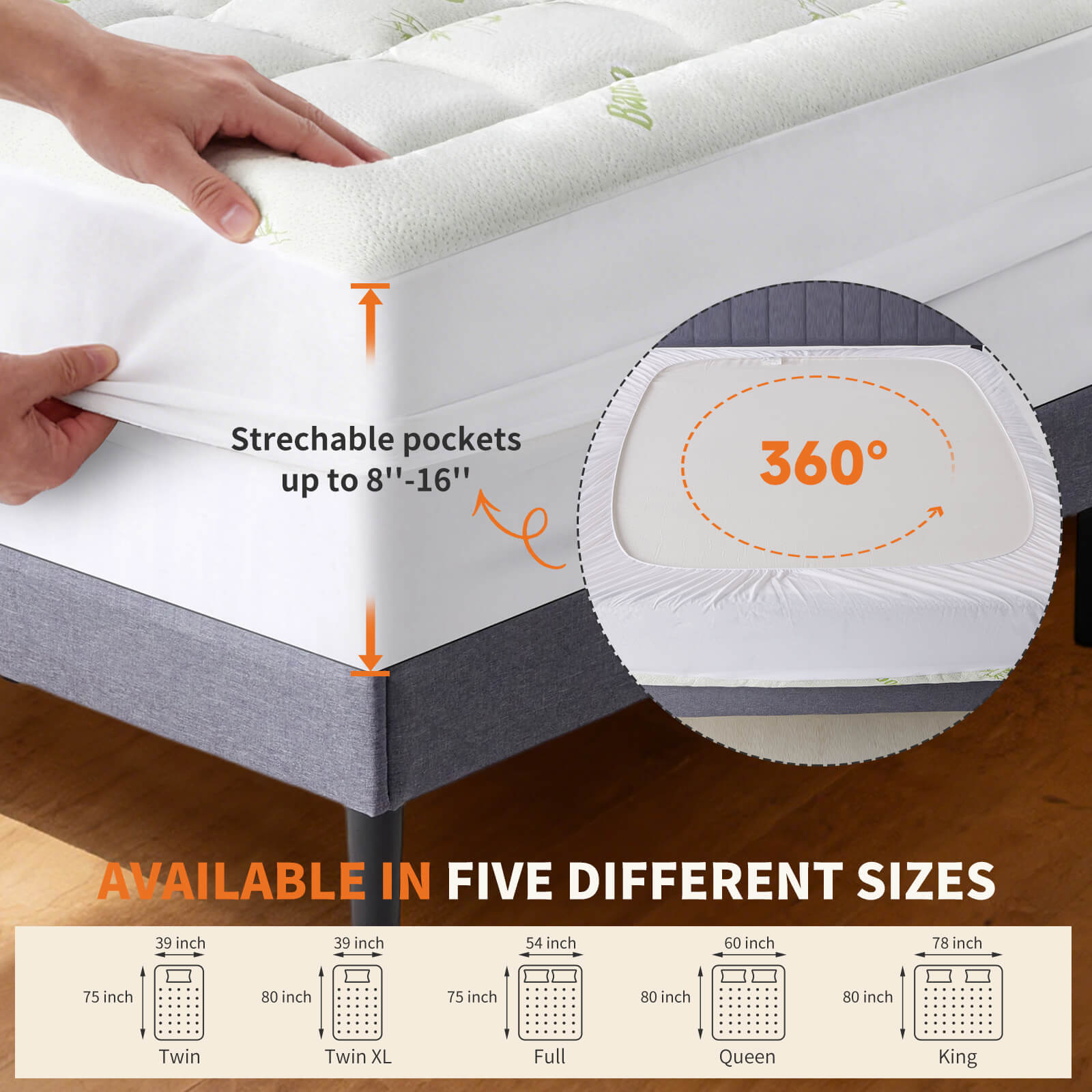 Cooling Bamboo Mattress Topper - Ultra Soft Pillow Top Mattress Pad with Deep Pockets, Breathable Cover for Hot Sleepers & Back Pain