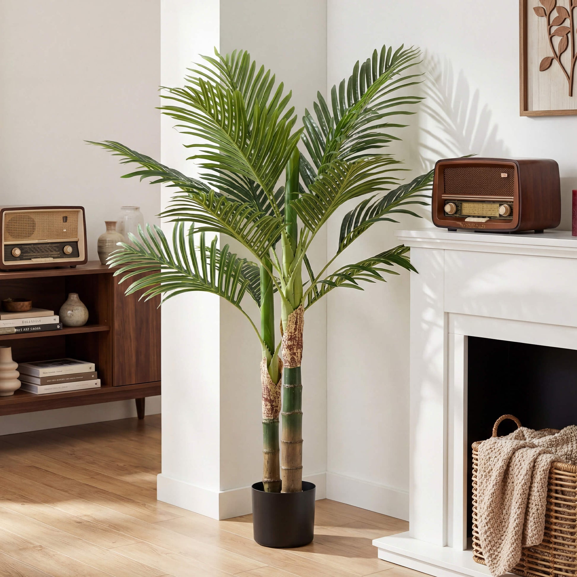 47" Artificial Palm Tree - Lifelike Faux Silk Plant with Black Pot