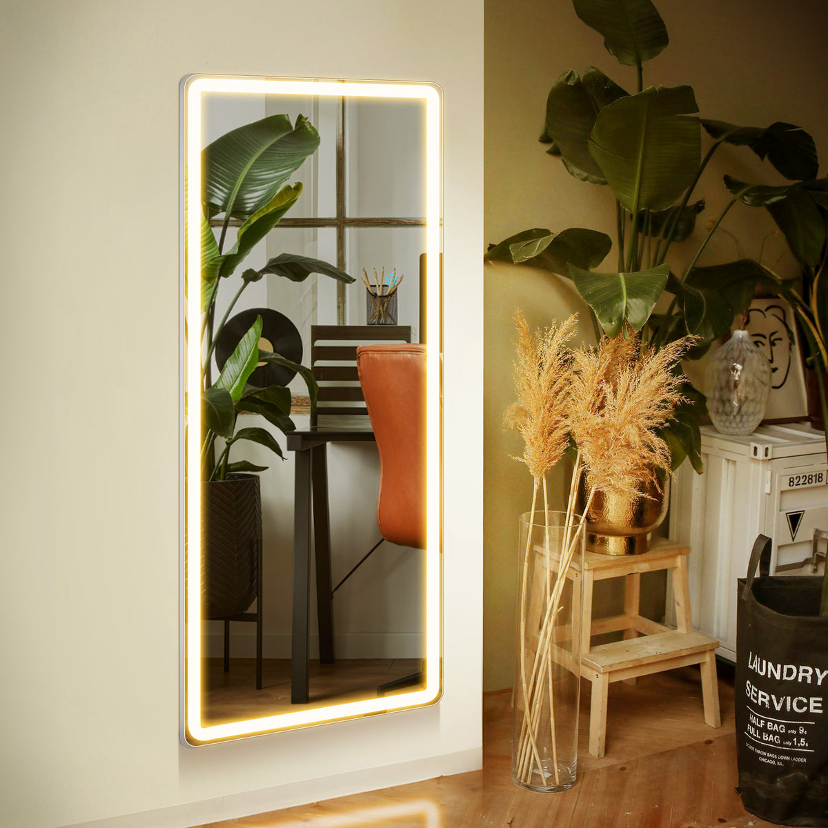 Full Length LED Mirror with 3 Color Lights - Arched & Rectangle Standing Floor Mirror