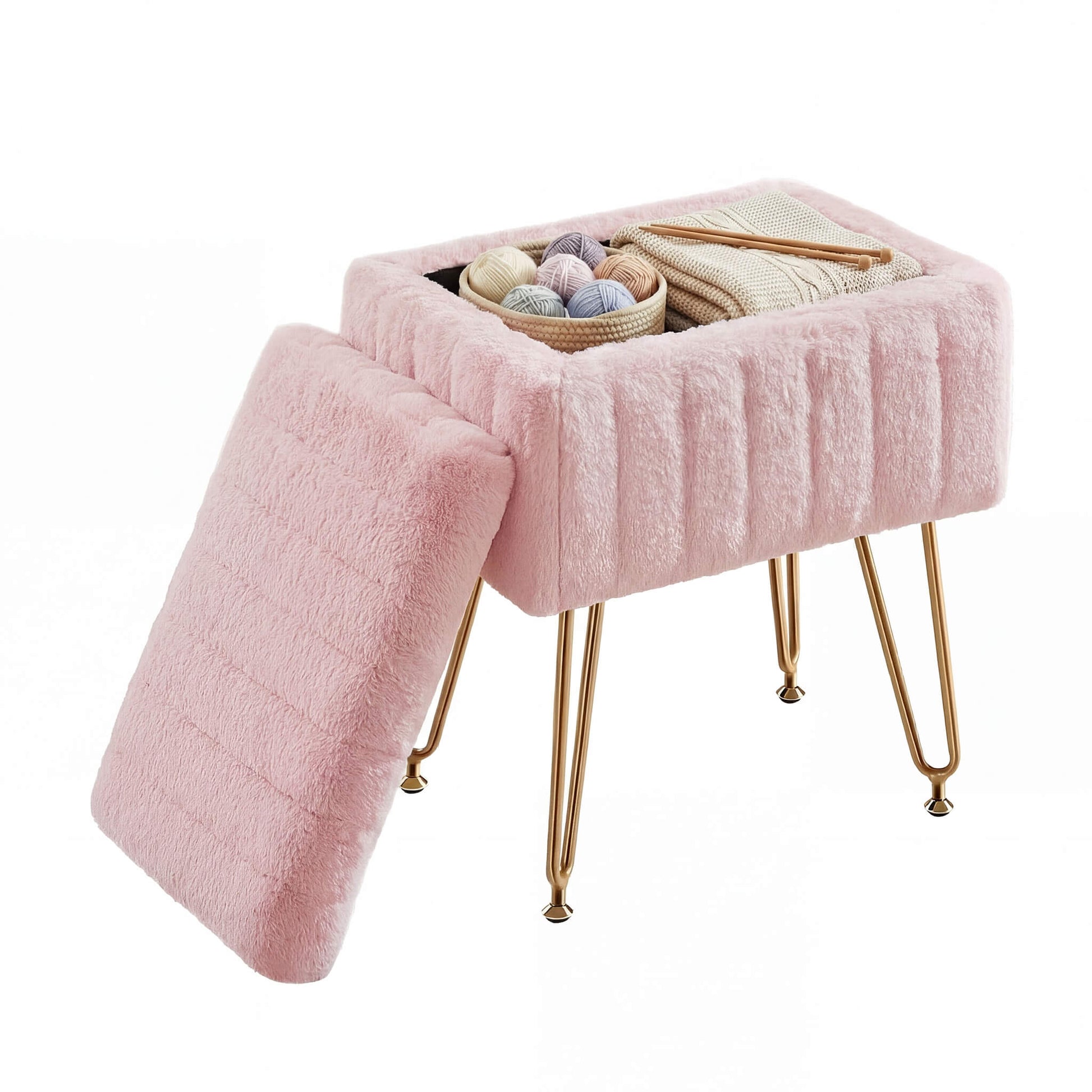 Vanity Stool Chair with Storage and Adjustable Metal Feet