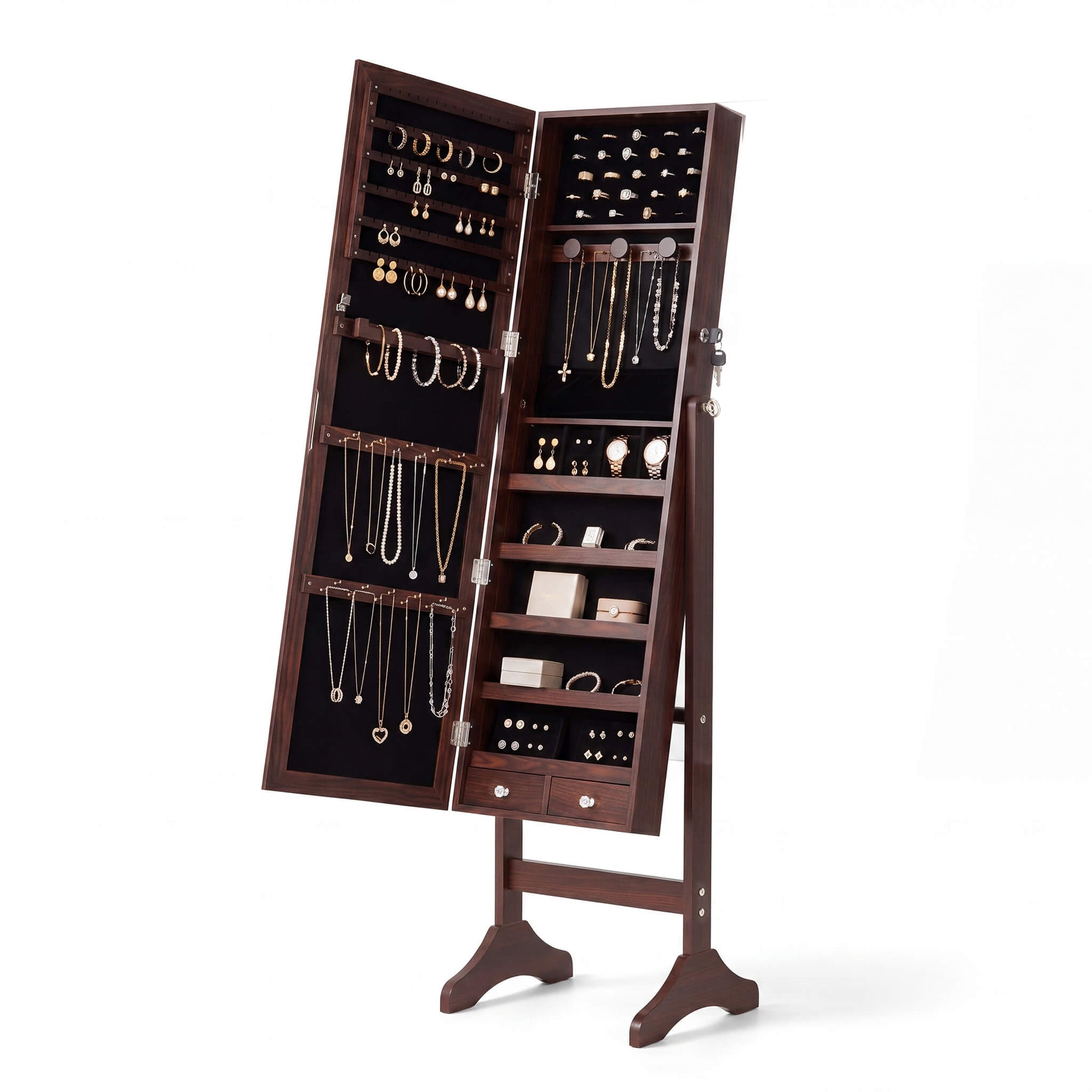 Freestanding Adjustable Full Length Mirror Jewelry Cabinet