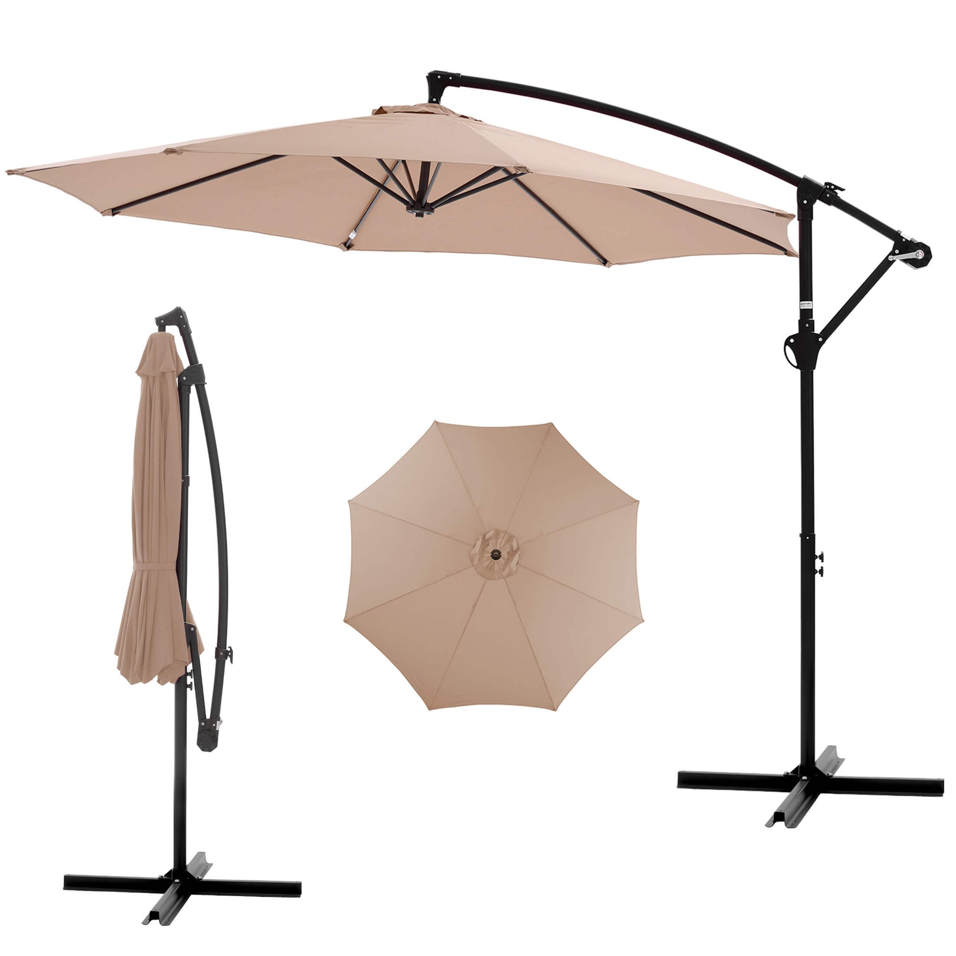 10ft Cantilever Patio Umbrella with Crank Lift Mechanism for Garden, Backyard, Poolside