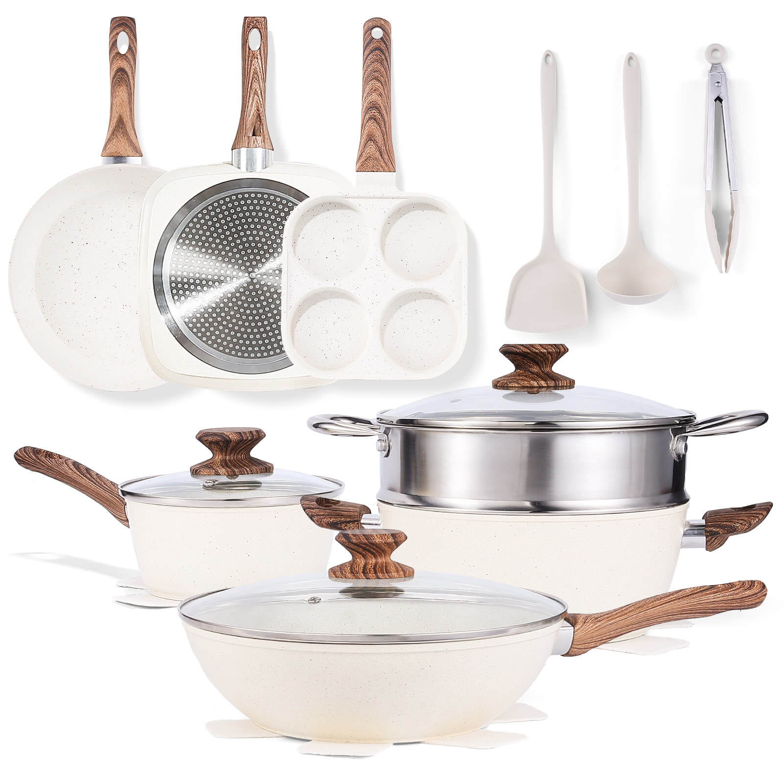 17-Piece Non-Stick Cookware Set with Detachable Handles