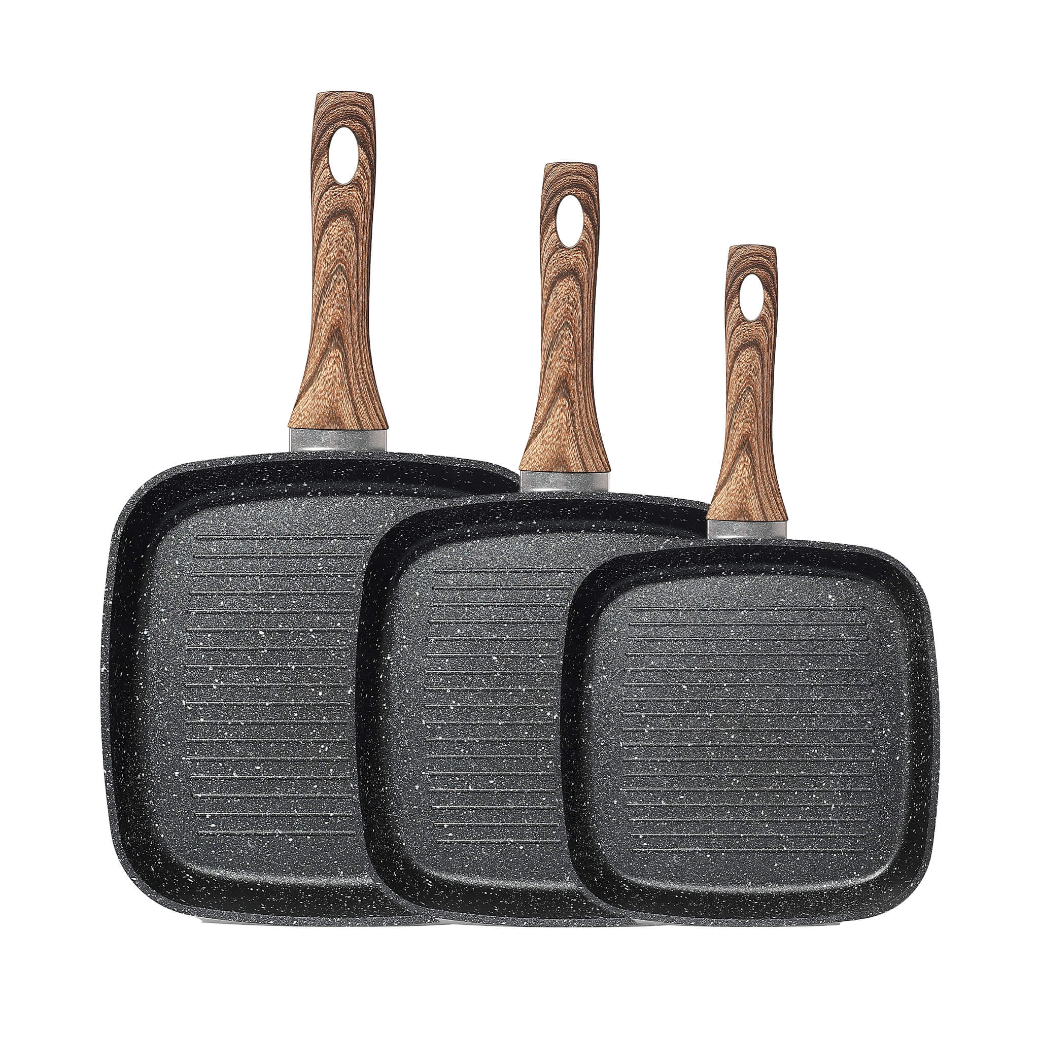 Nonstick Cookware Set, Square Frying Pan Set with Wooden Handle