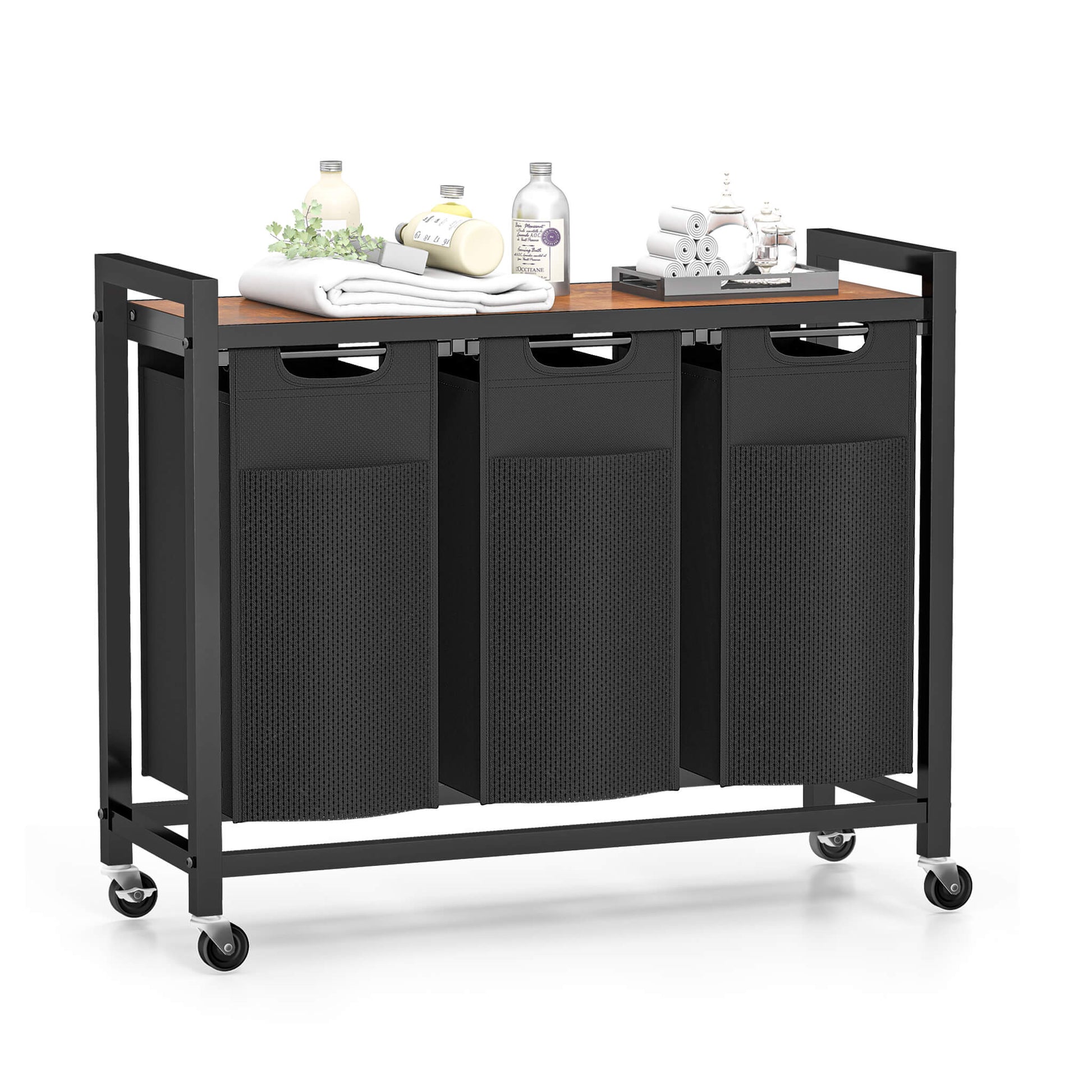 Rolling Laundry Basket with Shelf with Multiple Drawers
