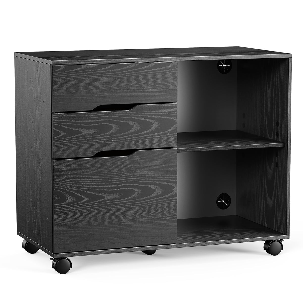 3-Drawer Rolling File Cabinet with Open Storage Shelf - Black/White