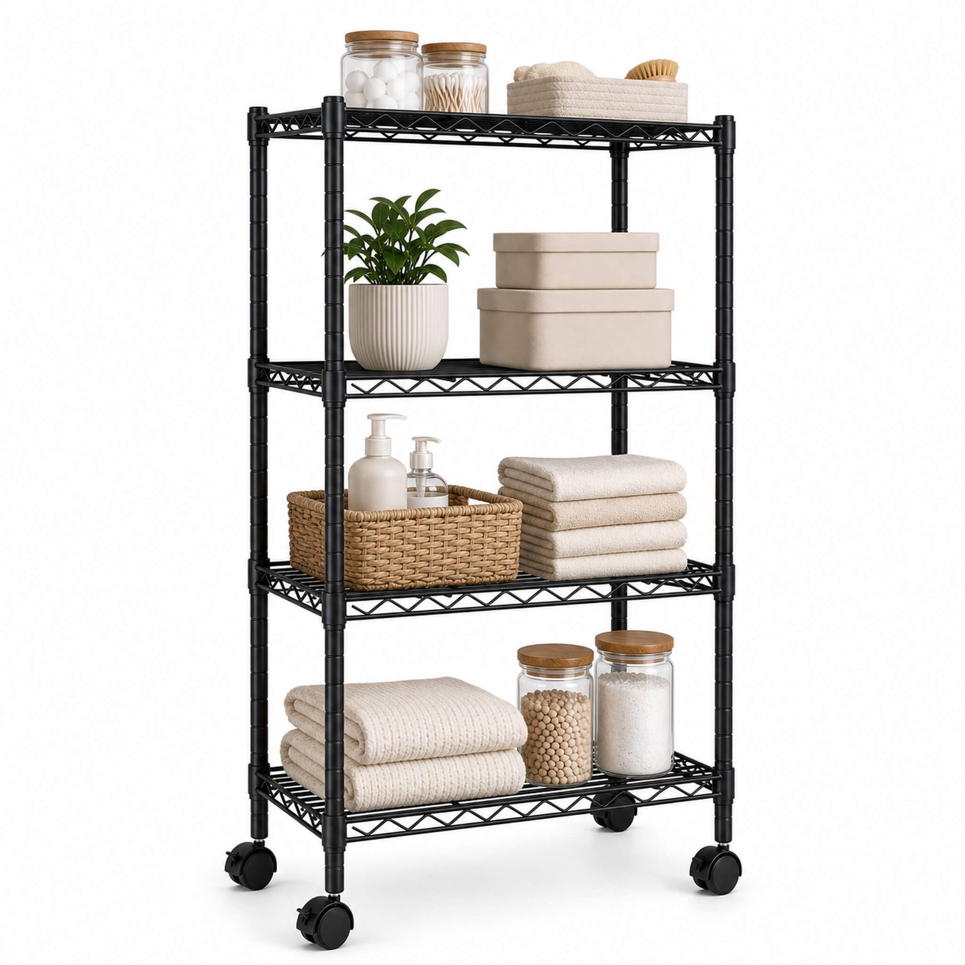 Heavy Duty Rolling Wire Storage Shelves for Kitchen/Pantry/Basement