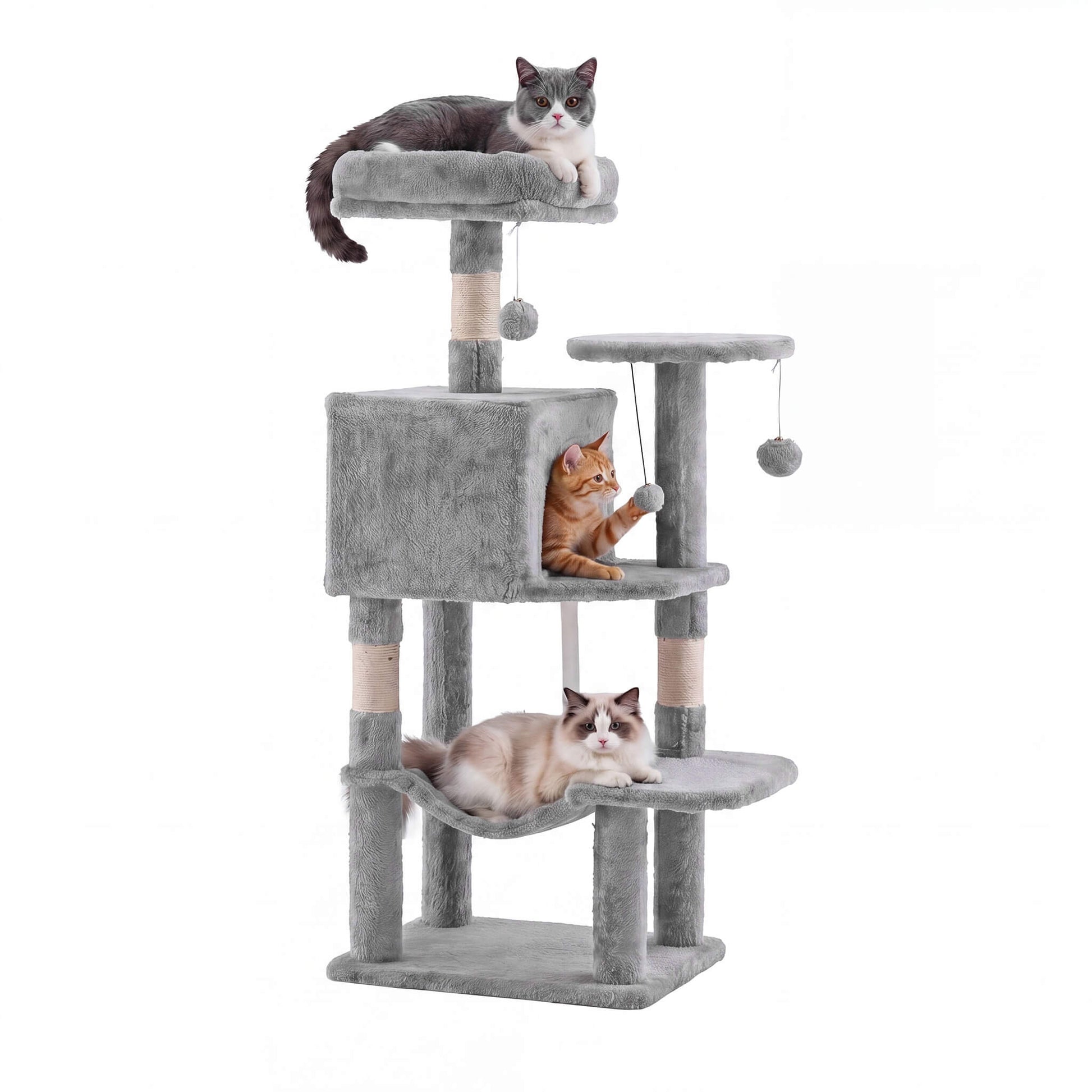 44" Muti-functional Cat Tree Tower with Sisal Scratcing Post and Condo