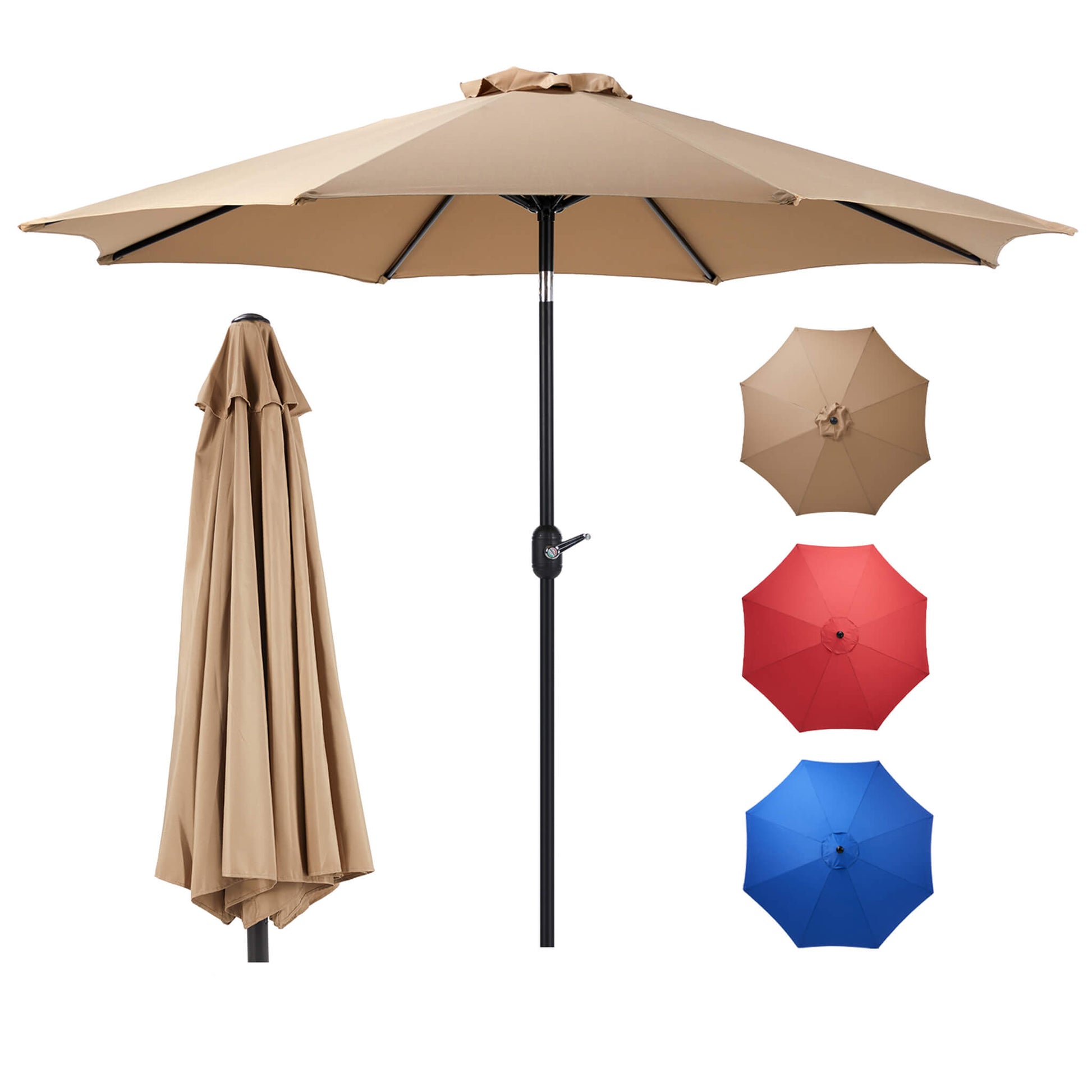 Patio Sunshade, 9 Feet with 8 Bones for Patios, Pools