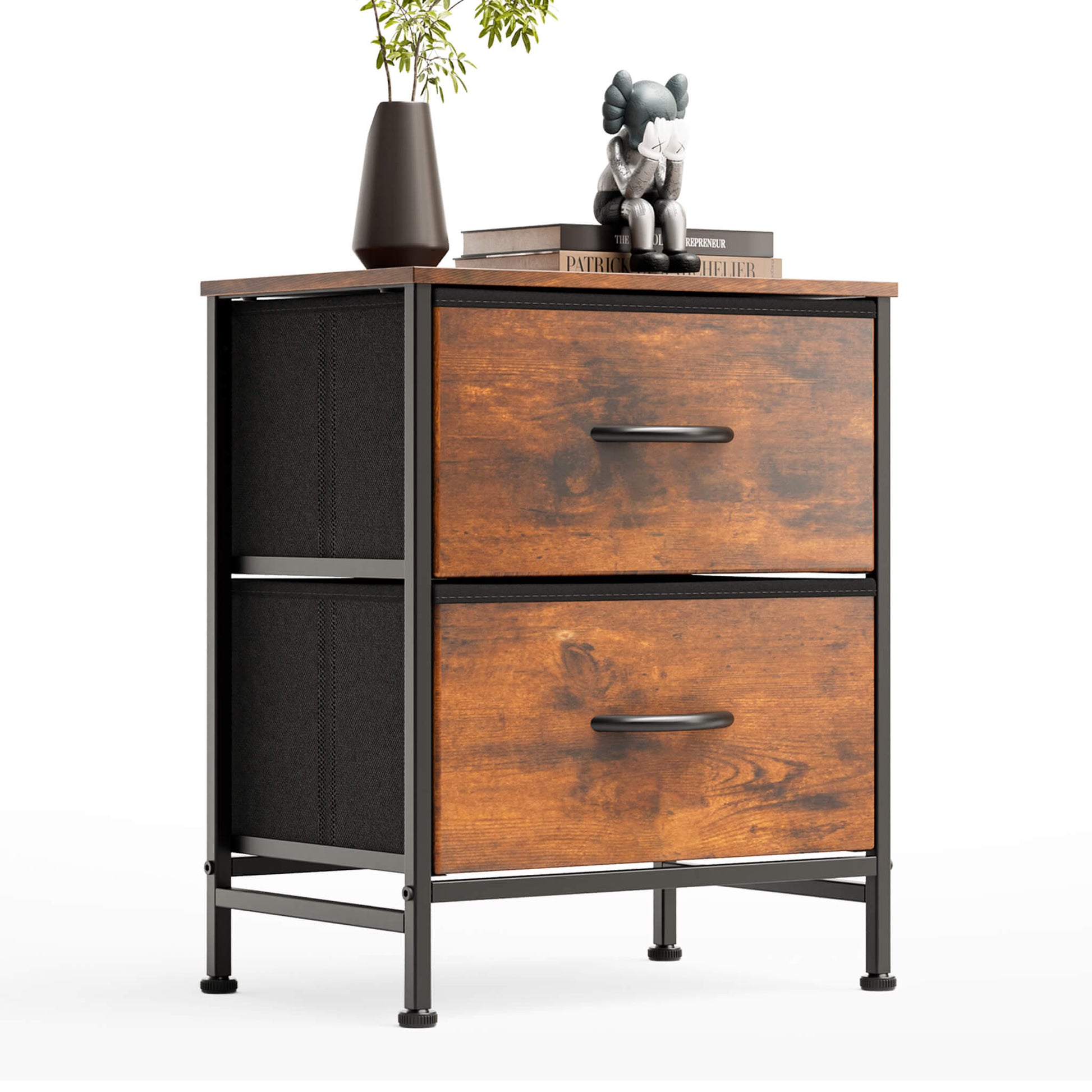 Nightstand Small Dresser With 2 Fabric Drawers Side Bedroom