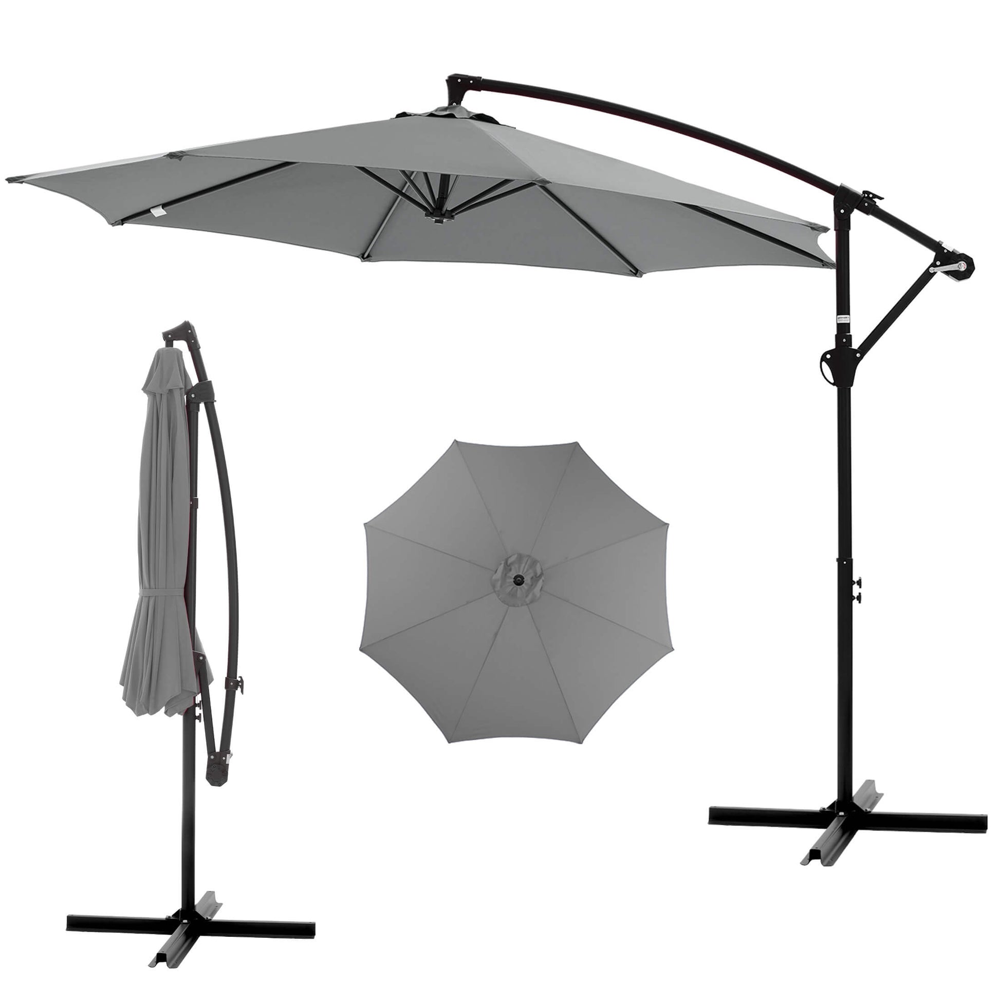 10ft Cantilever Patio Umbrella with Crank Lift Mechanism for Garden, Backyard, Poolside
