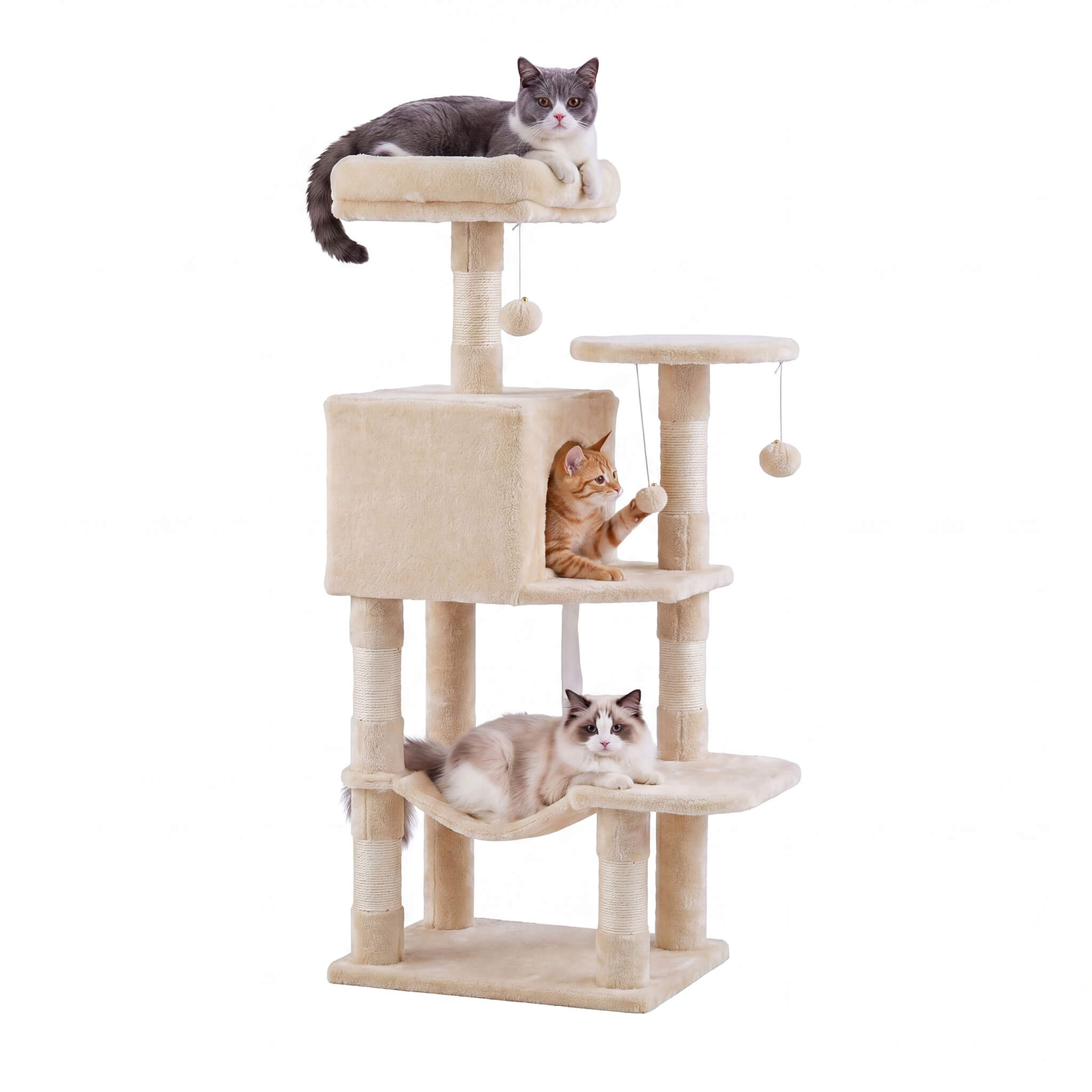 44" Muti-functional Cat Tree Tower with Sisal Scratcing Post and Condo
