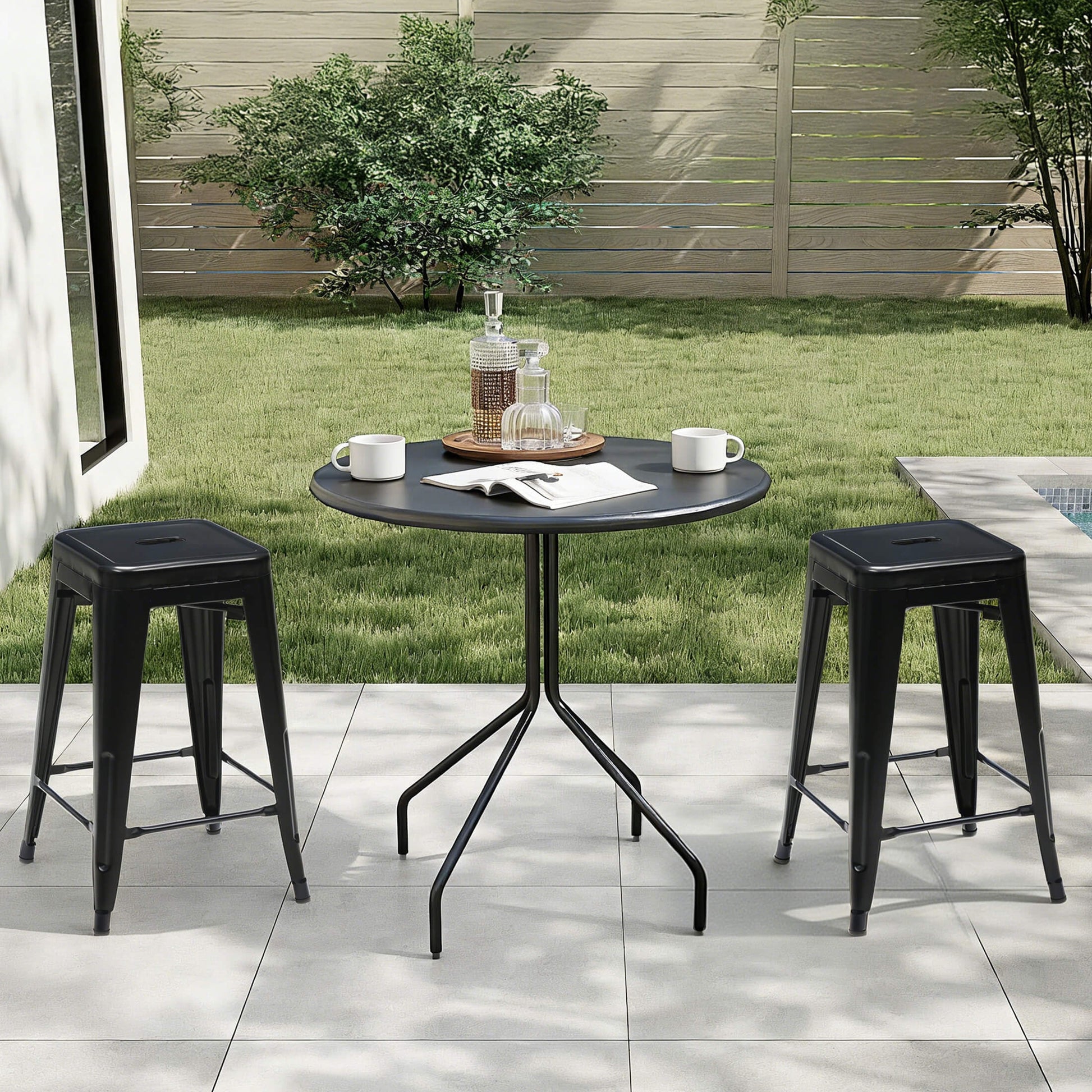 Stackable Metal Bar Stools (Backless) – 4-Piece Dining Set
