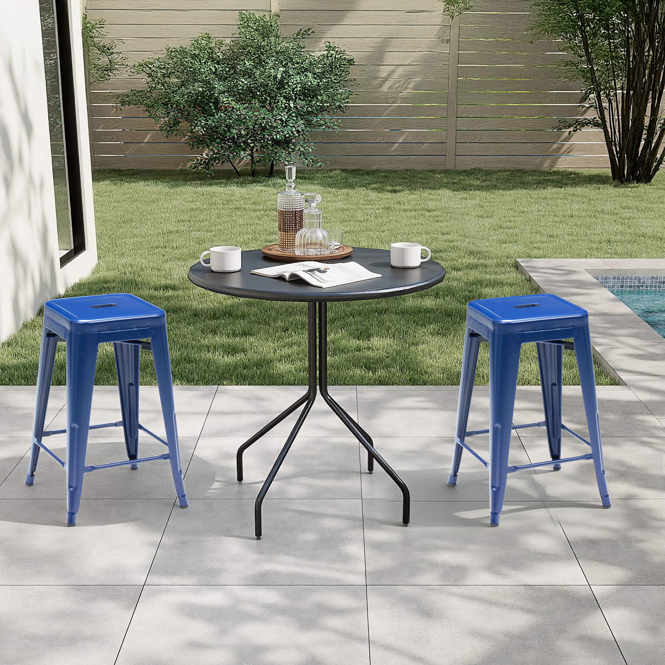 Stackable Metal Bar Stools (Backless) – 4-Piece Dining Set