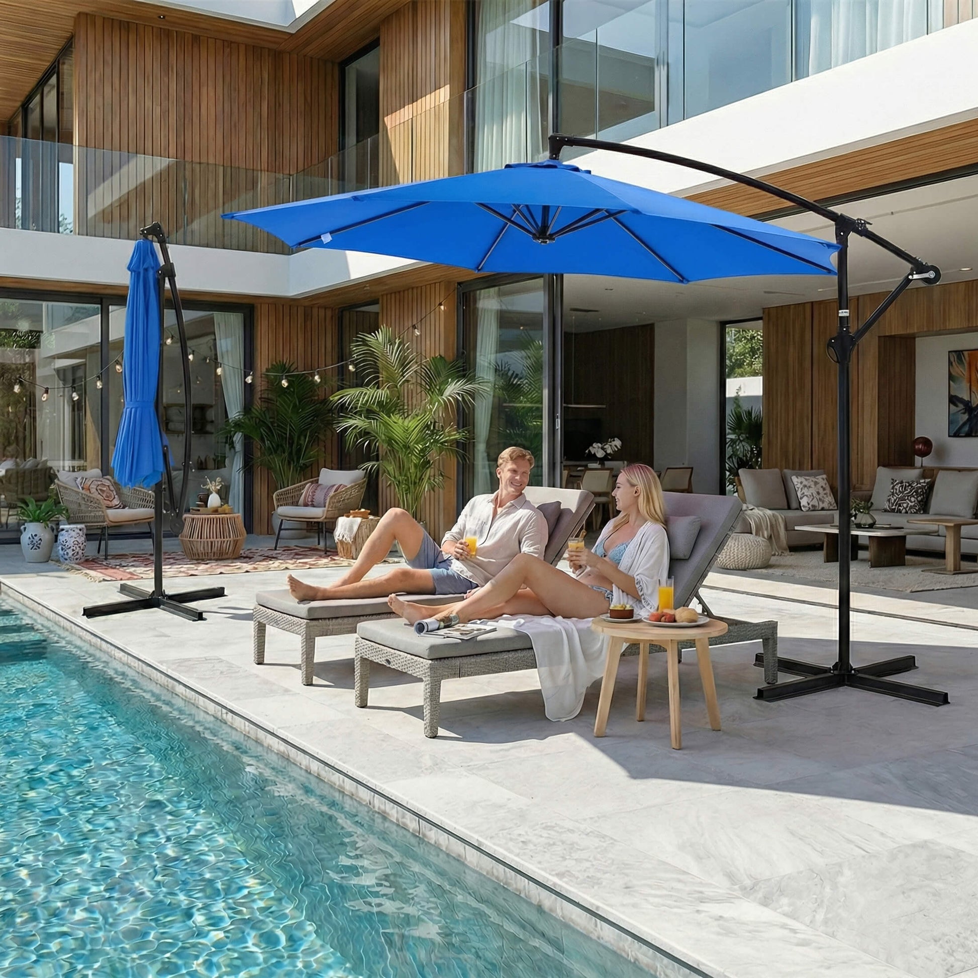 10ft Cantilever Patio Umbrella with Crank Lift Mechanism for Garden, Backyard, Poolside