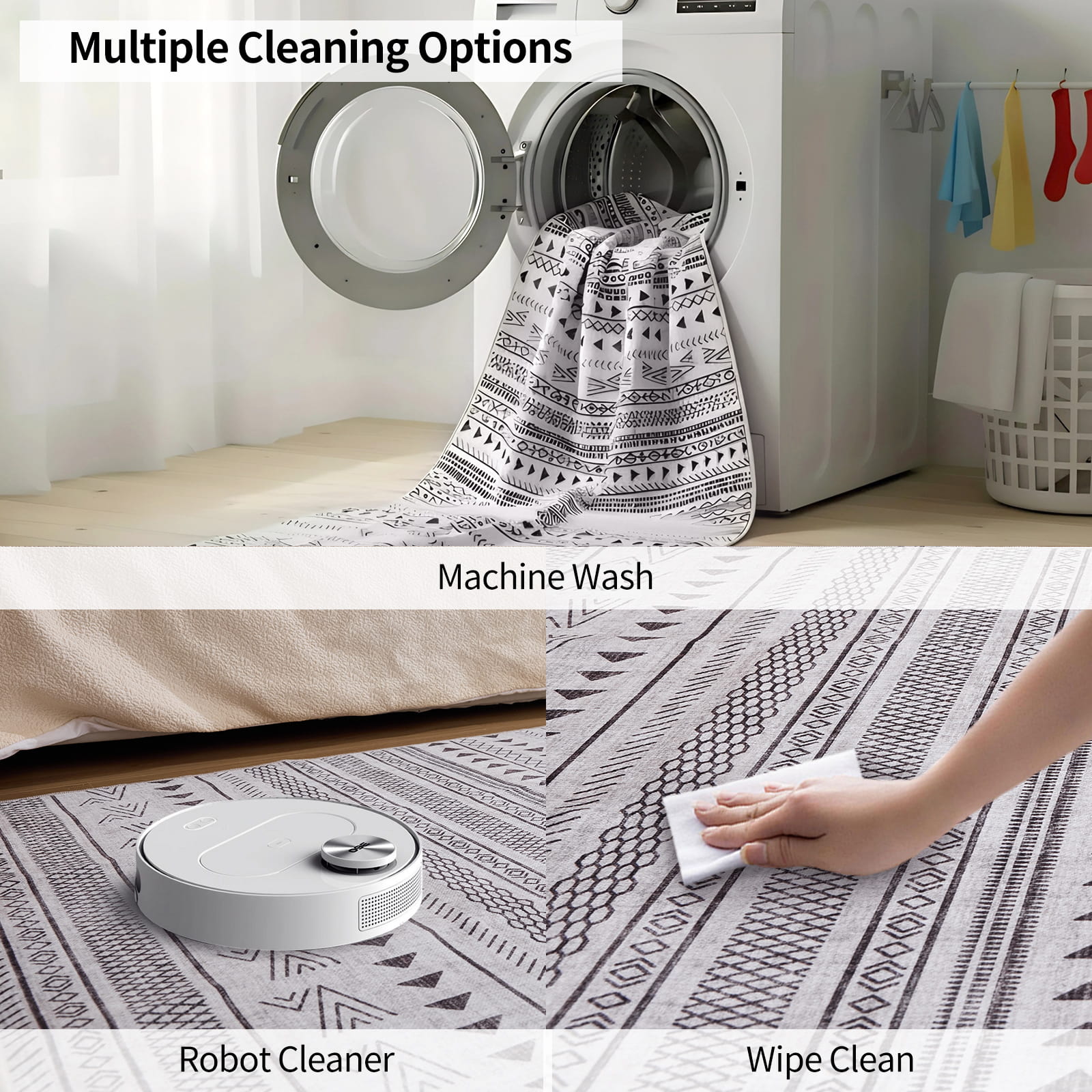 Luxury Weave Washable Area Rug for Bedroom Living Room
