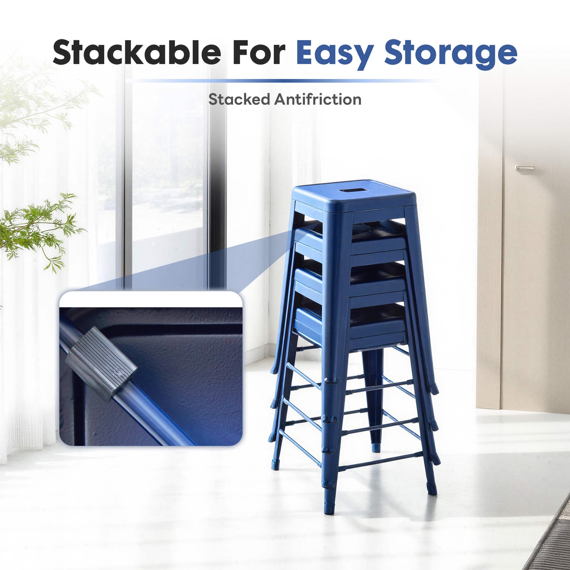 Stackable Metal Bar Stools (Backless) – 4-Piece Dining Set