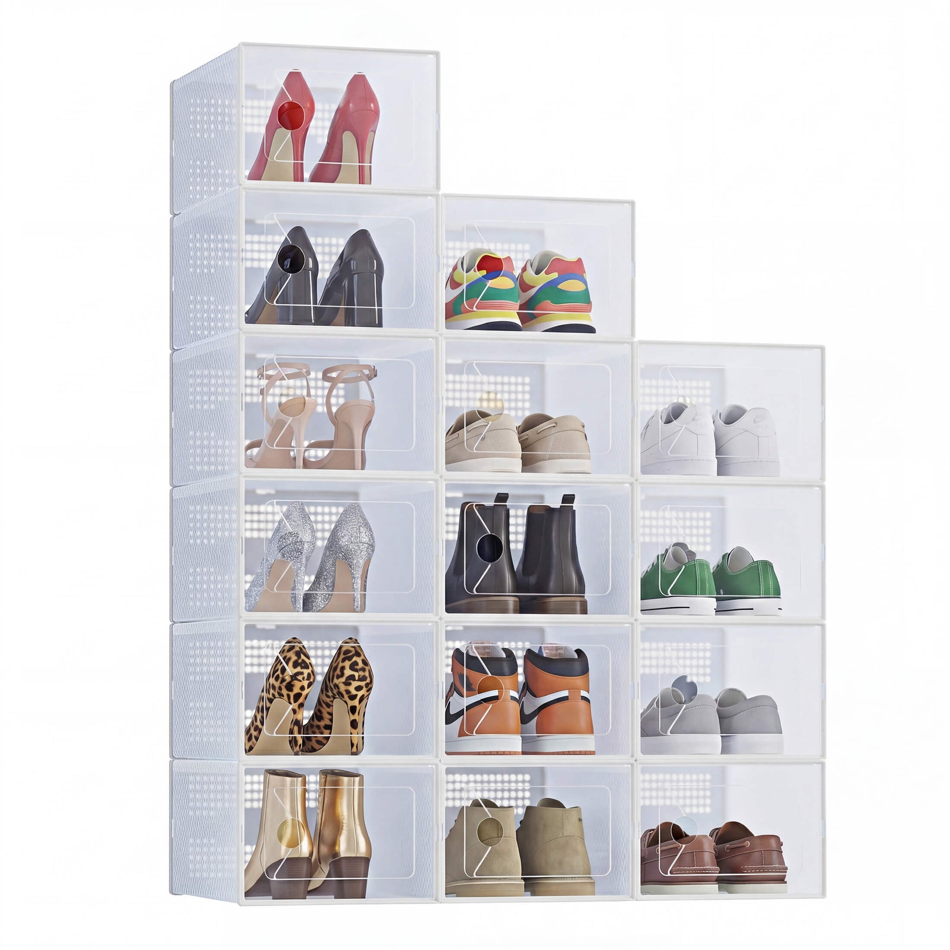 Stackable Shoe Storage Boxes - Clear Sneaker Display Case with Lids, Black Shoe Organizer for Closet & Entryway