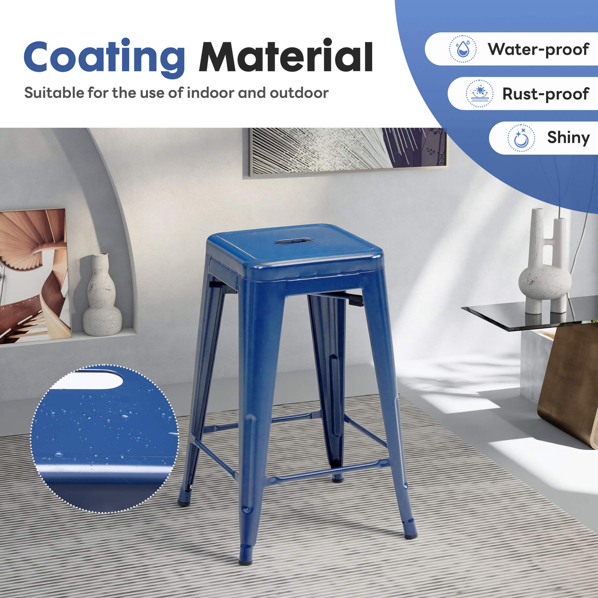 Stackable Metal Bar Stools (Backless) – 4-Piece Dining Set