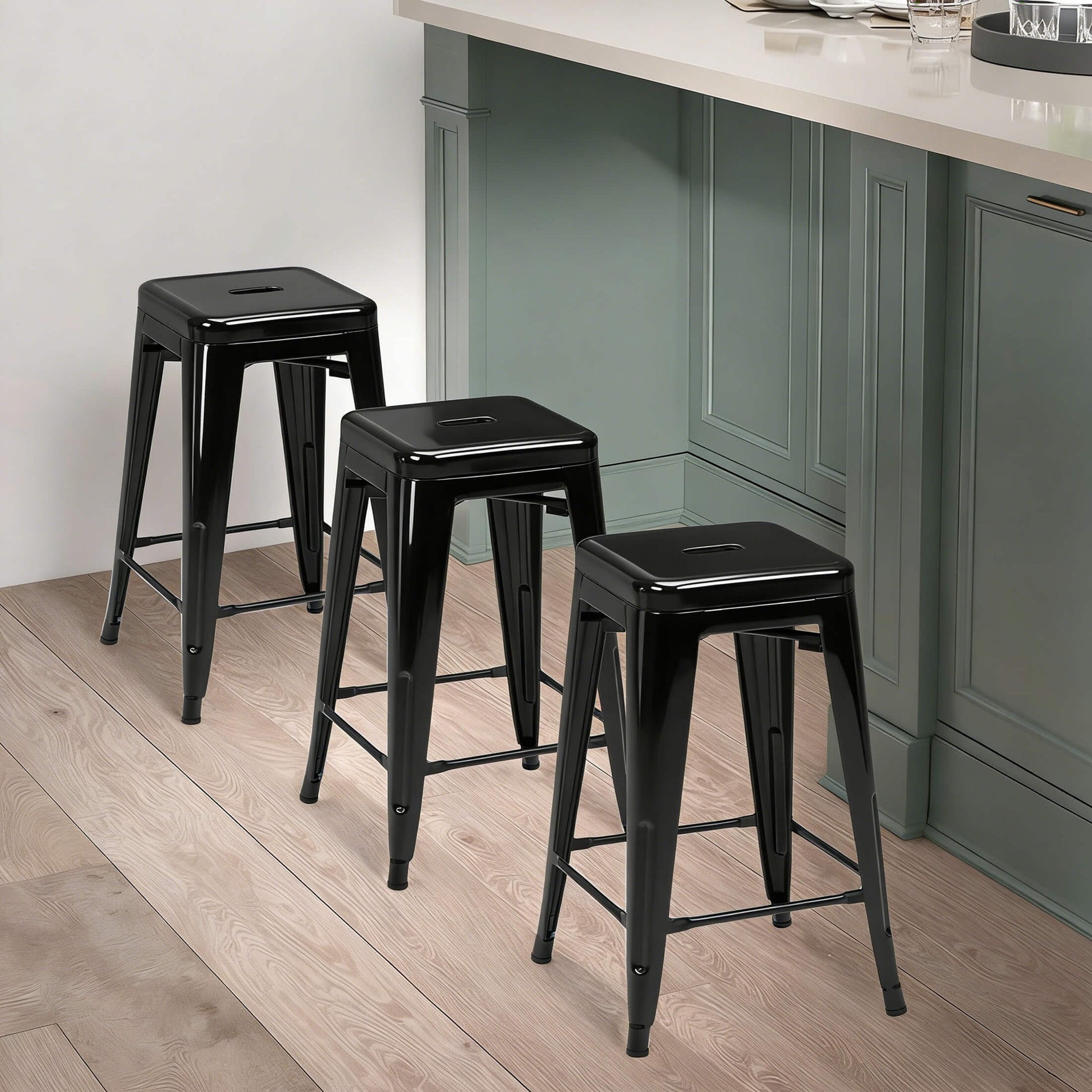 Stackable Metal Bar Stools (Backless) – 4-Piece Dining Set