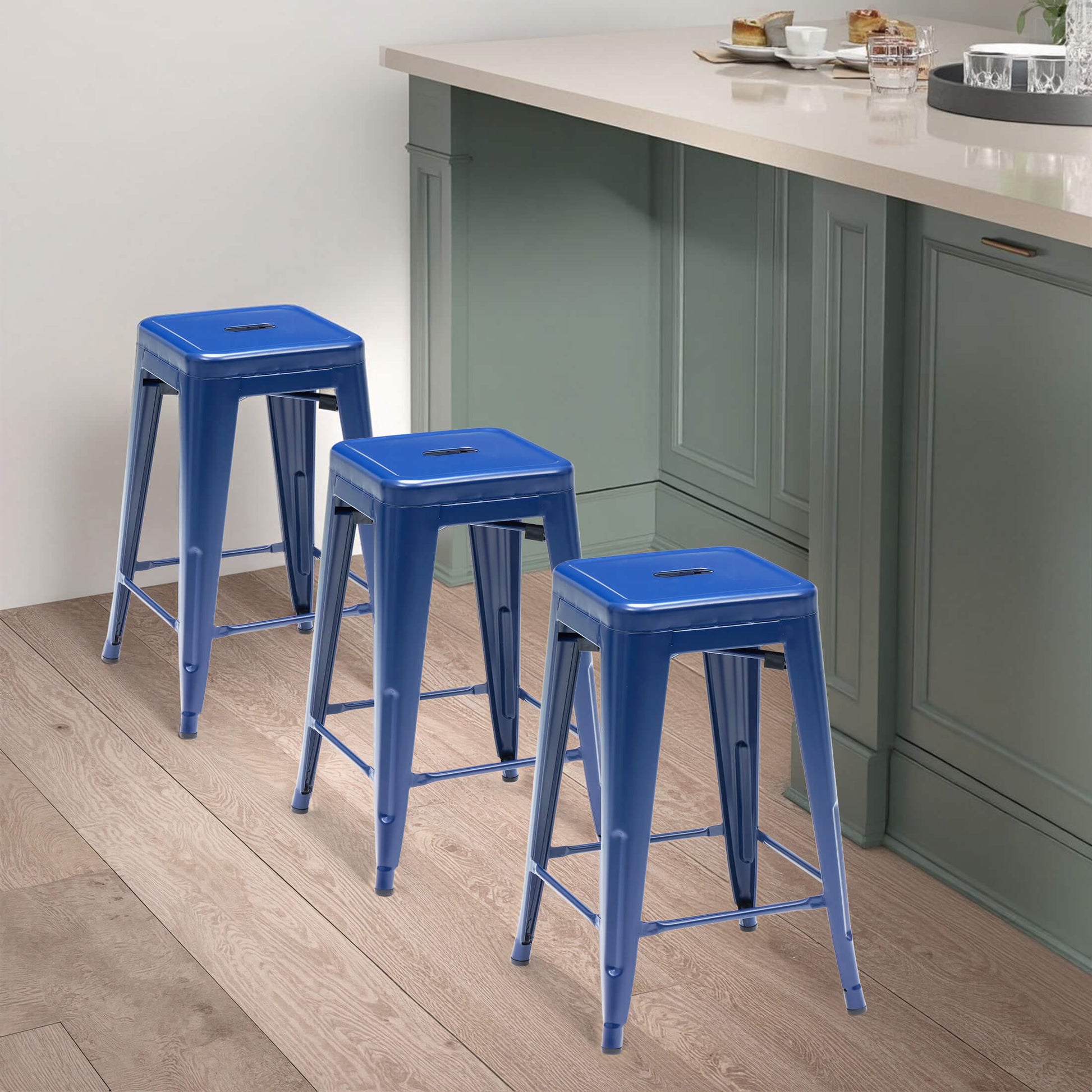 Stackable Metal Bar Stools (Backless) – 4-Piece Dining Set