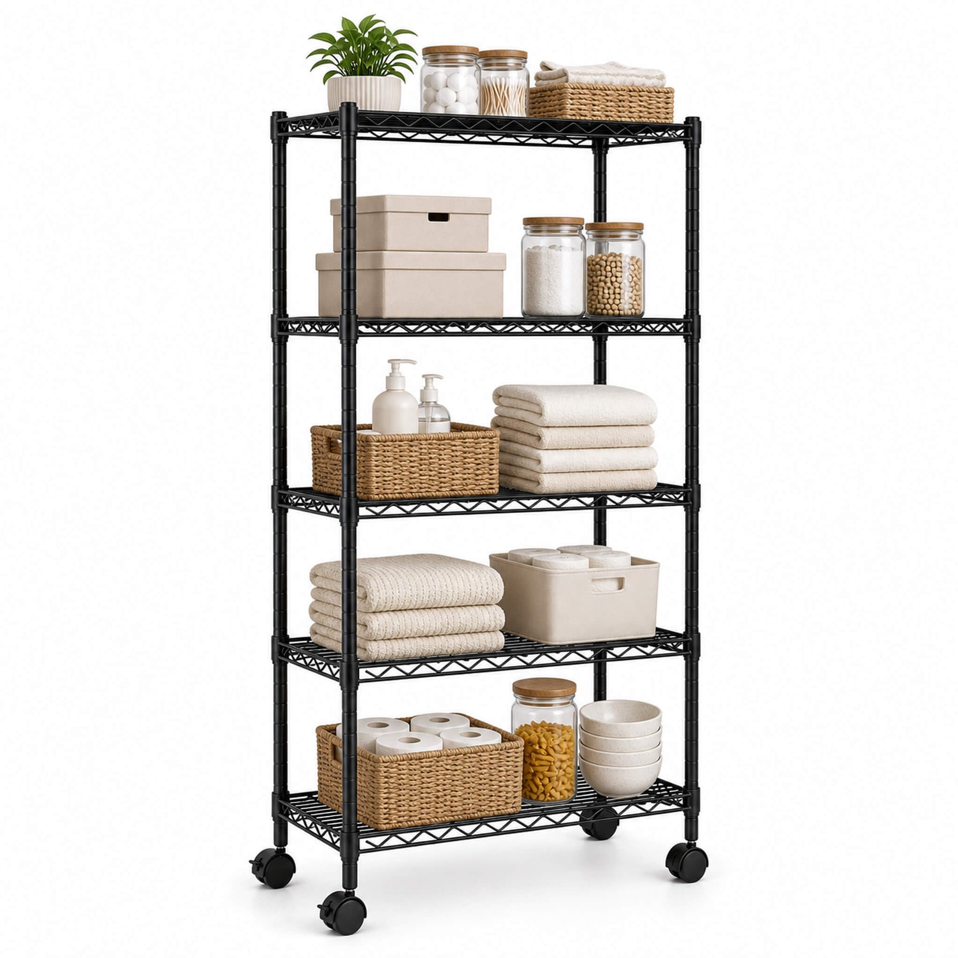 Heavy Duty Rolling Wire Storage Shelves for Kitchen/Pantry/Basement
