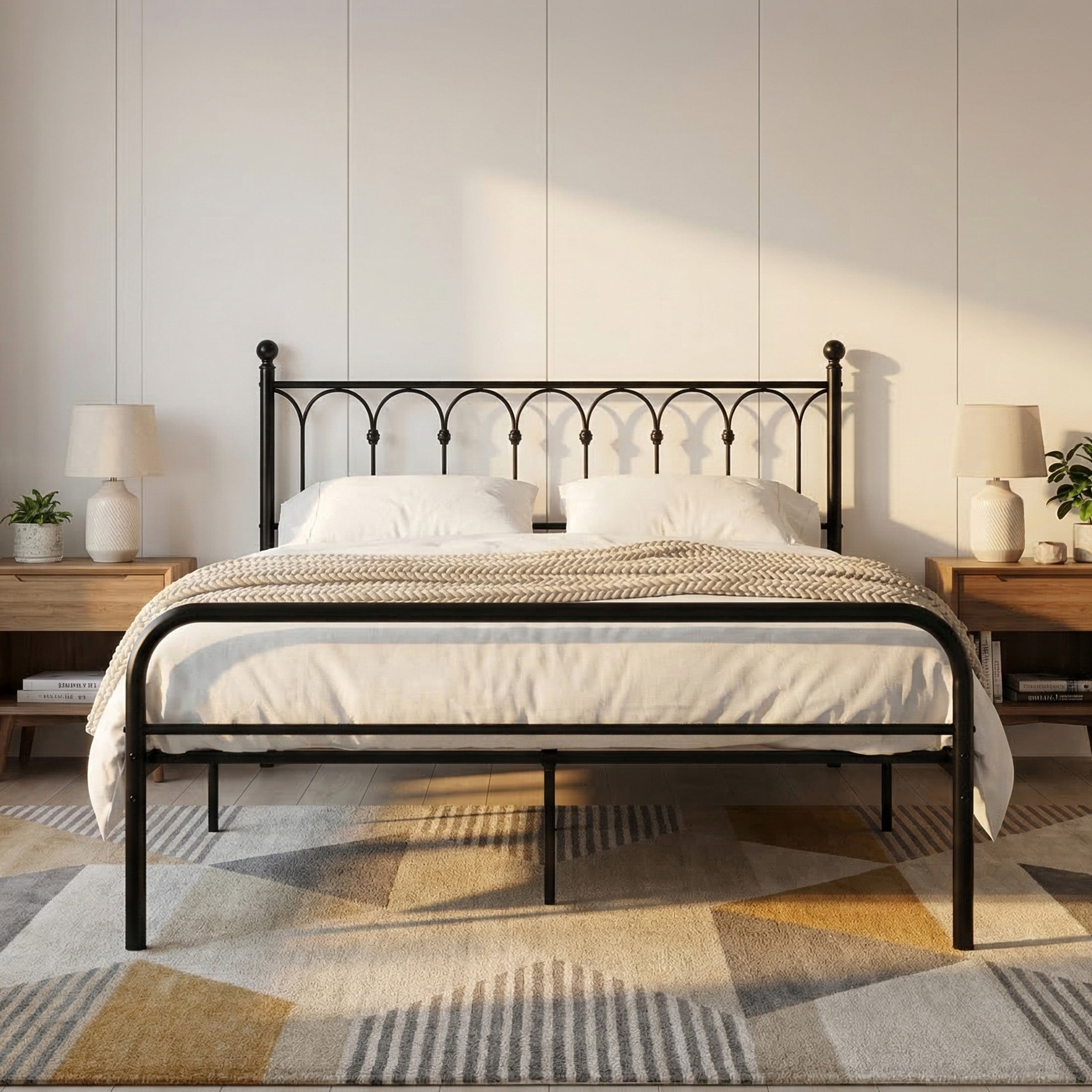 Heavy Duty Metal Platform Bed Frame with Headboard & Under Bed Storage, Noise-Free