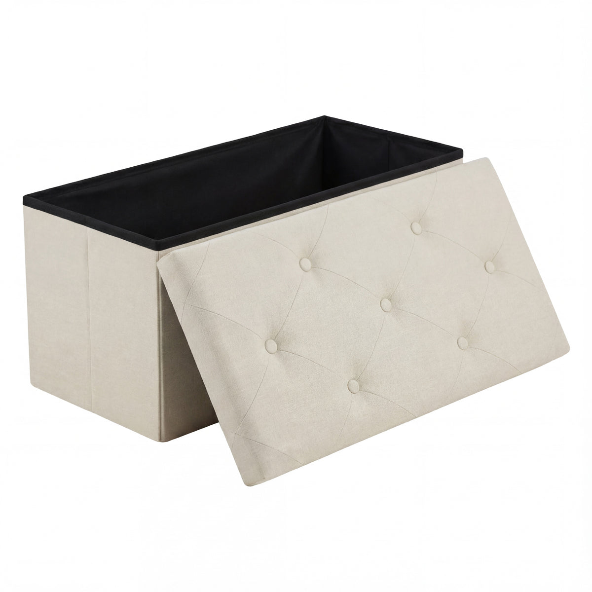 Folding Storage Ottoman Bench with Linen Cushion Top, Versatile Footrest for Bedroom