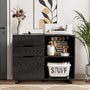 3-Drawer Rolling File Cabinet with Open Storage Shelf - Black/White
