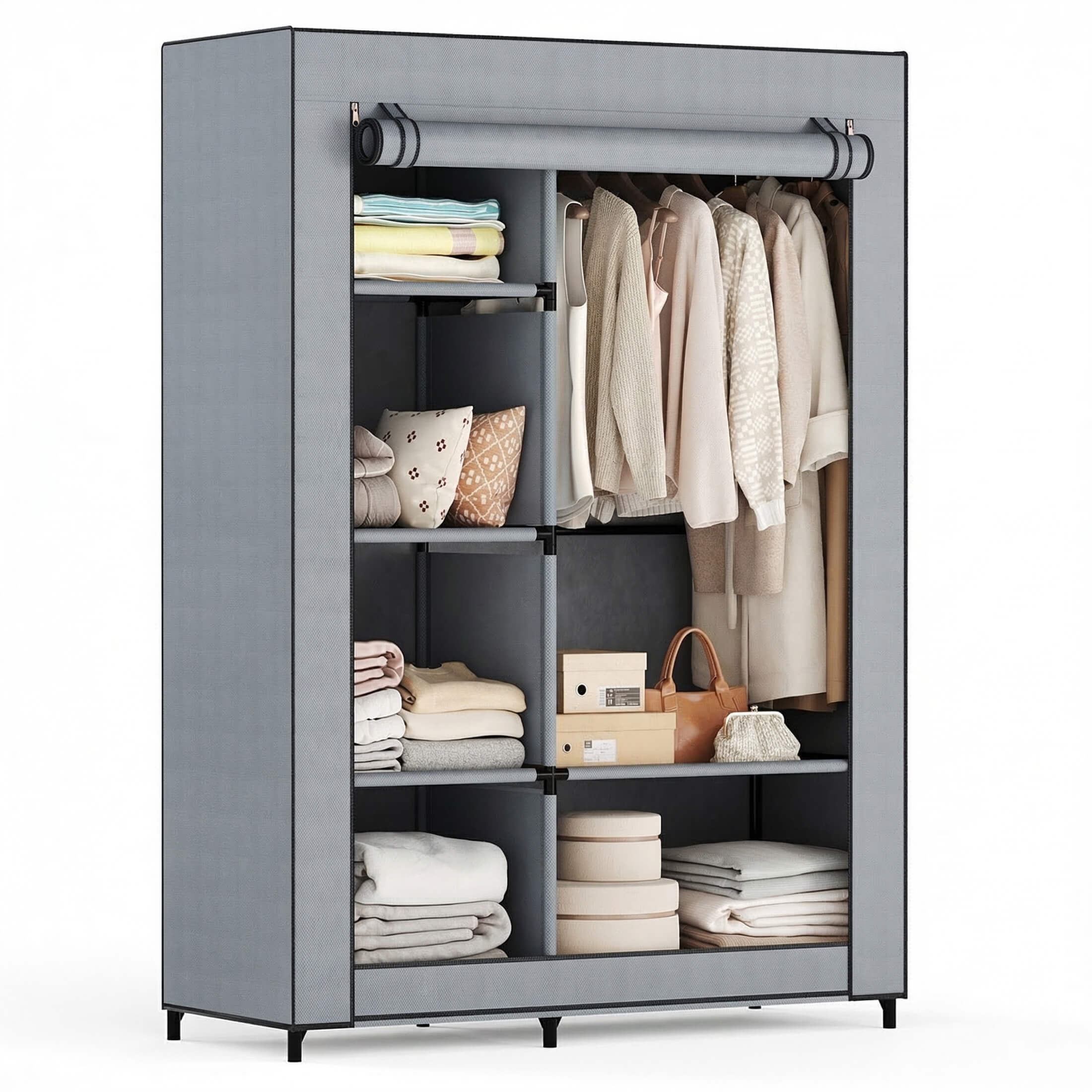 Portable Wardrobe Closet with Cover – Freestanding Clothes Organizer for Bedroom, Dorm & Apartment