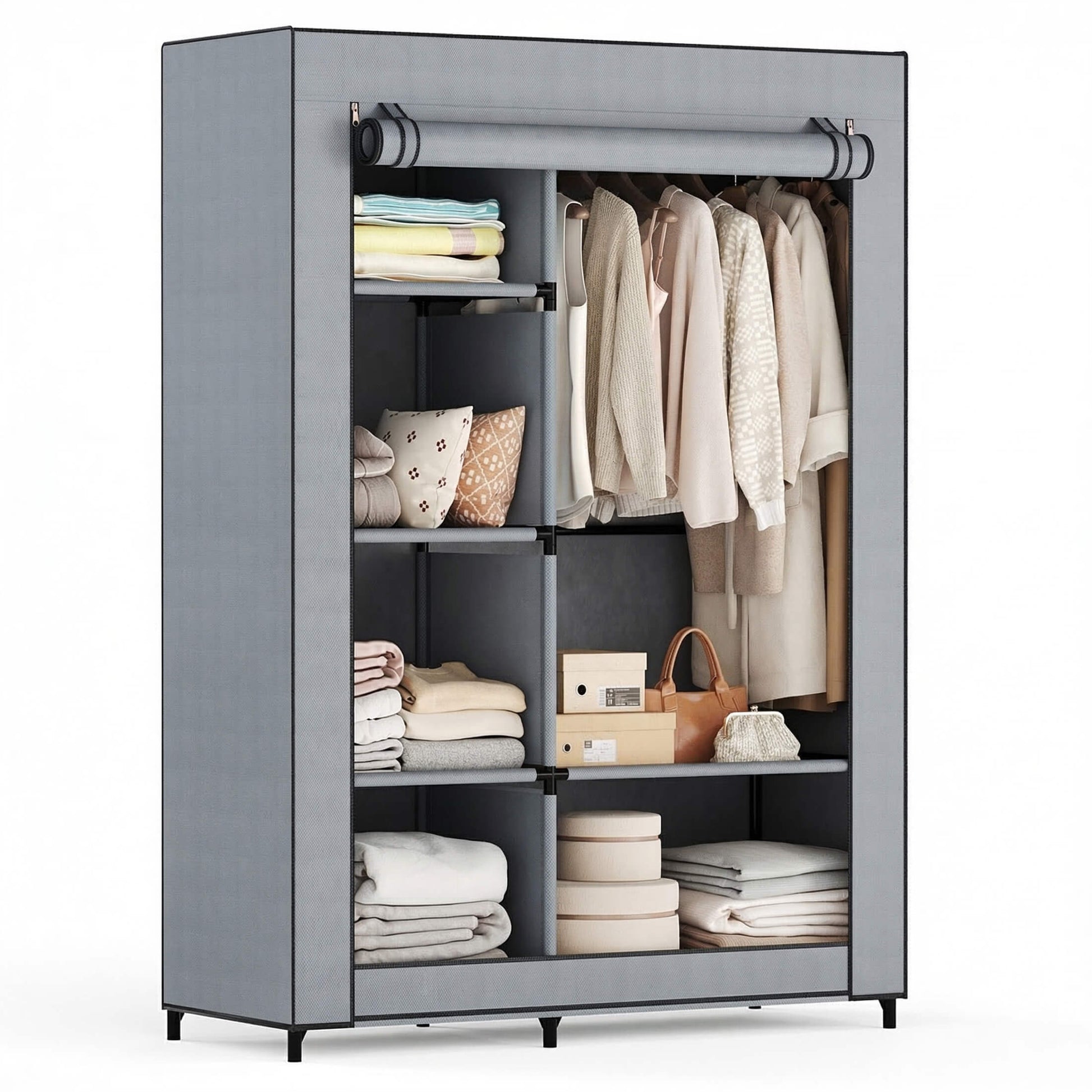 Portable Wardrobe Closet with Cover – Freestanding Clothes Organizer for Bedroom, Dorm & Apartment