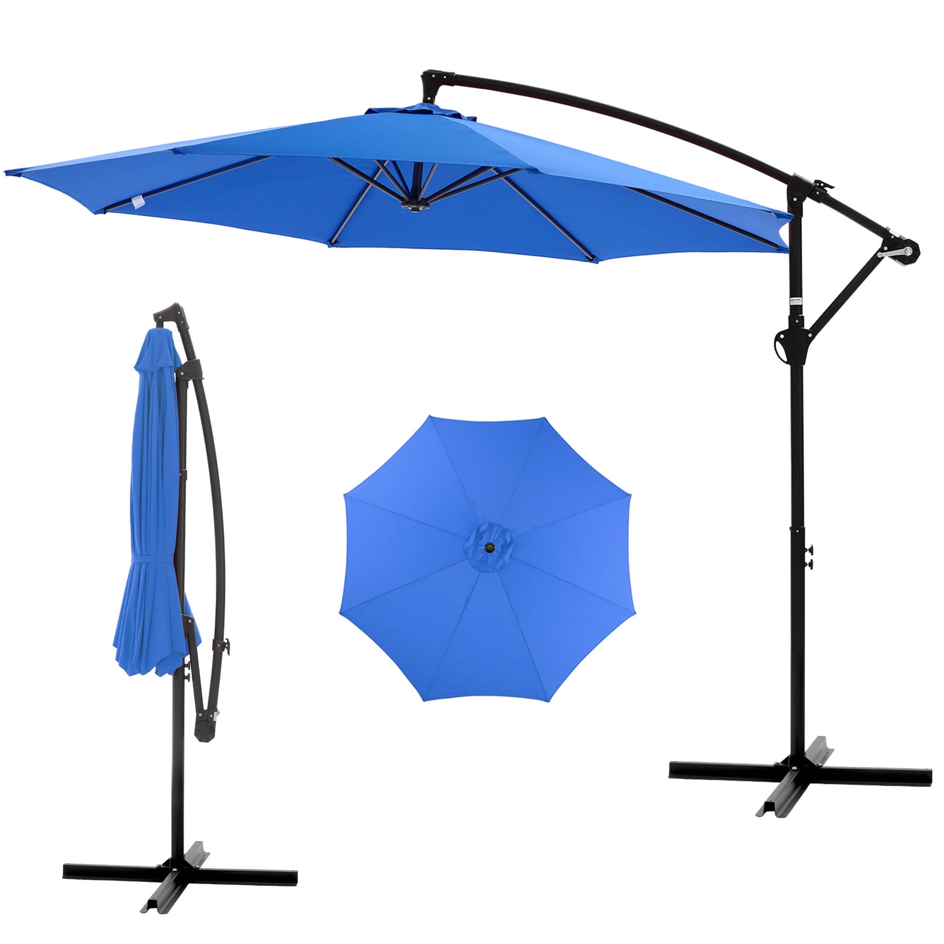 10ft Cantilever Patio Umbrella with Crank Lift Mechanism for Garden, Backyard, Poolside