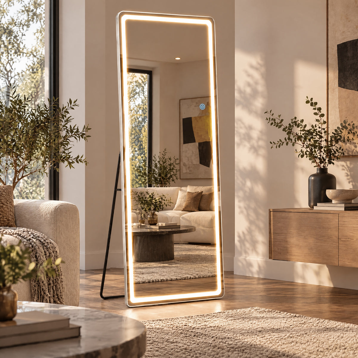 Full Length LED Mirror with 3 Color Lights - Arched & Rectangle Standing Floor Mirror