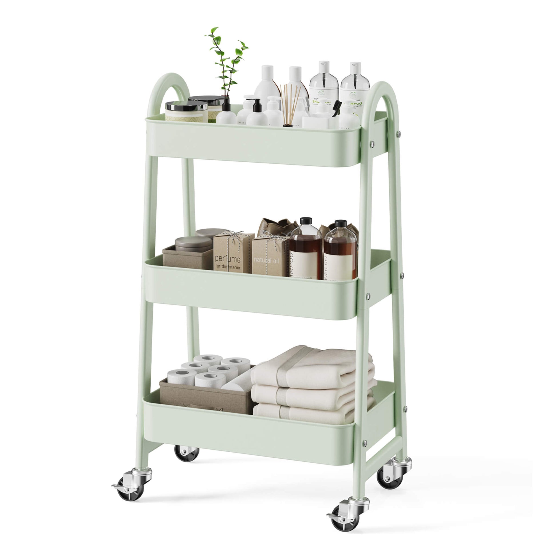 3-Tier Rolling Storage Cart with Lockable Wheels