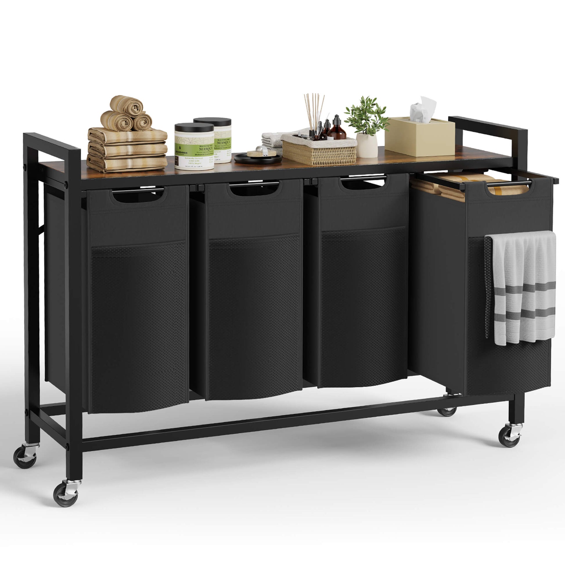 Rolling Laundry Basket with Shelf with Multiple Drawers