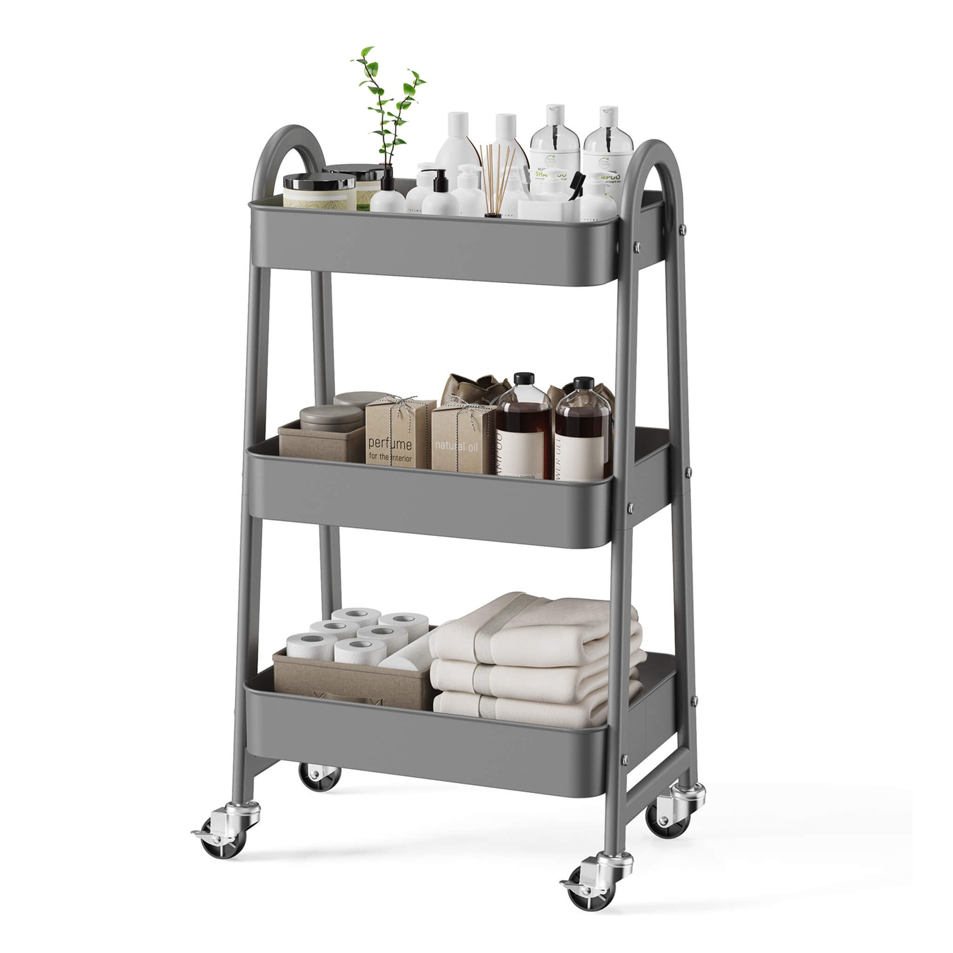 3-Tier Rolling Storage Cart with Lockable Wheels