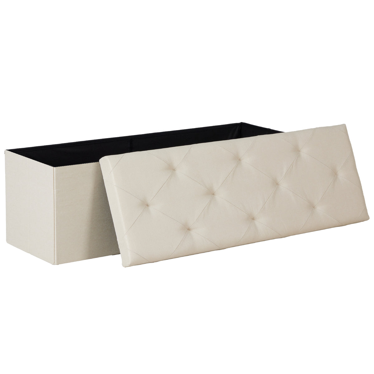 Folding Storage Ottoman Bench with Linen Cushion Top, Versatile Footrest for Bedroom