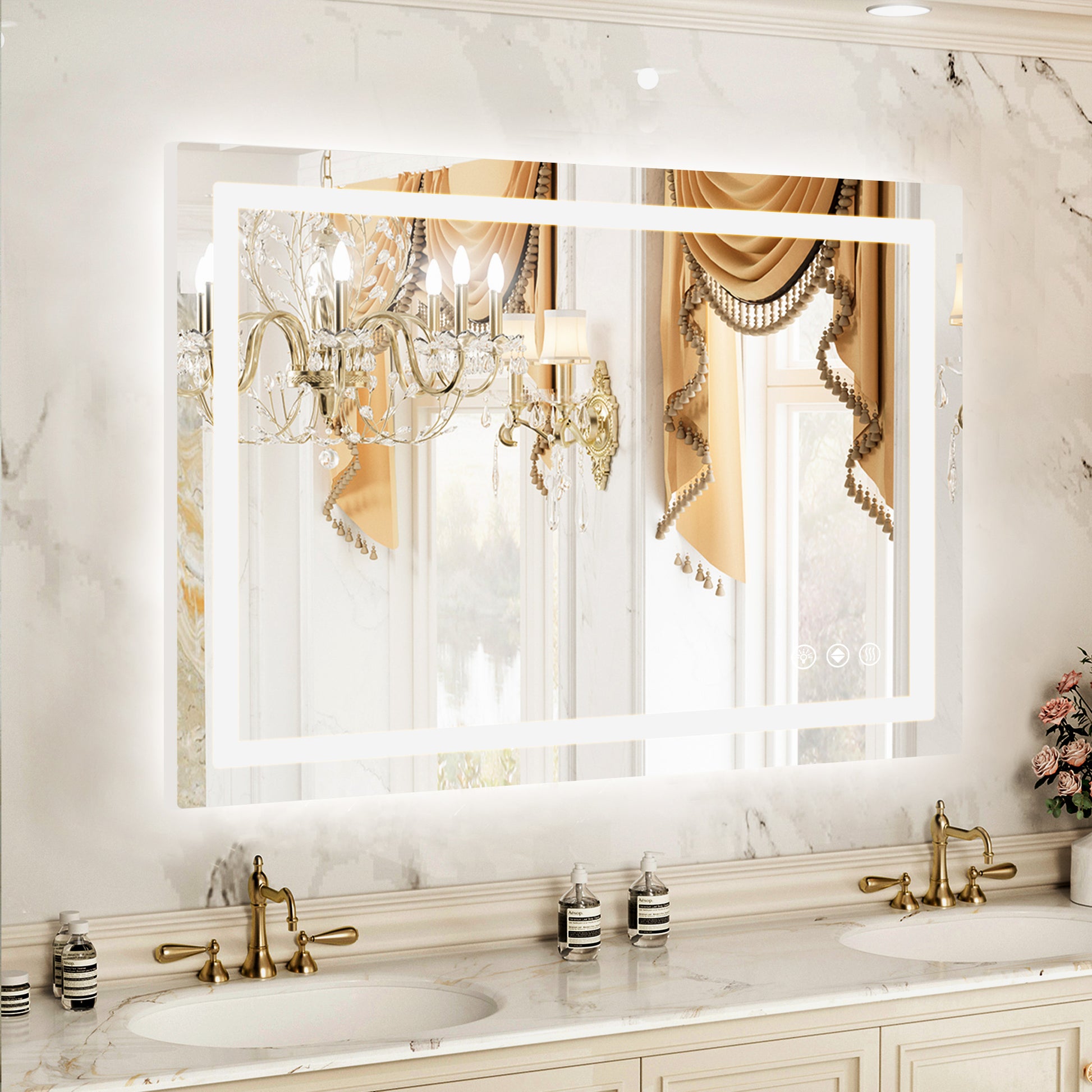 Rectangular LED Bathroom Mirror with Anti-Fog & Touch Control