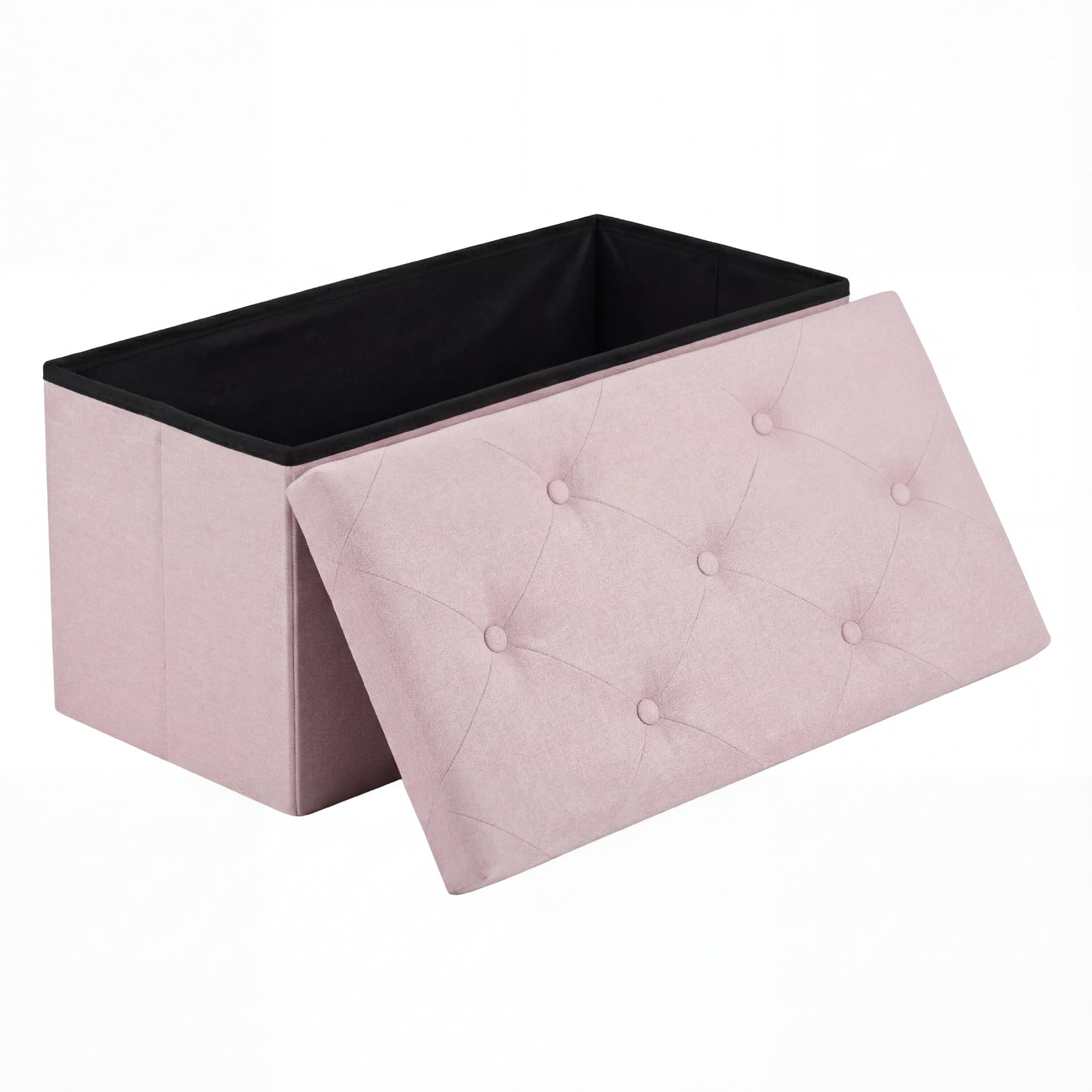 Folding Storage Ottoman Bench with Linen Cushion Top, Versatile Footrest for Bedroom